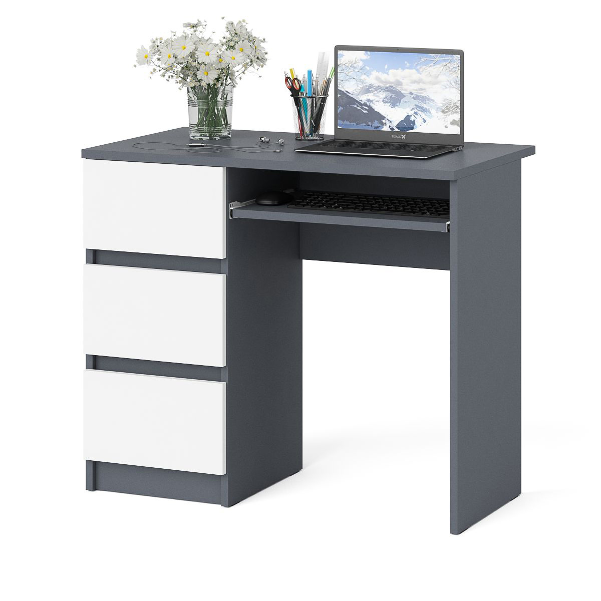 Изображение товара Компьютерный стол Мори МС-6 левый 90x77x50 см ЛДСП белый и графит