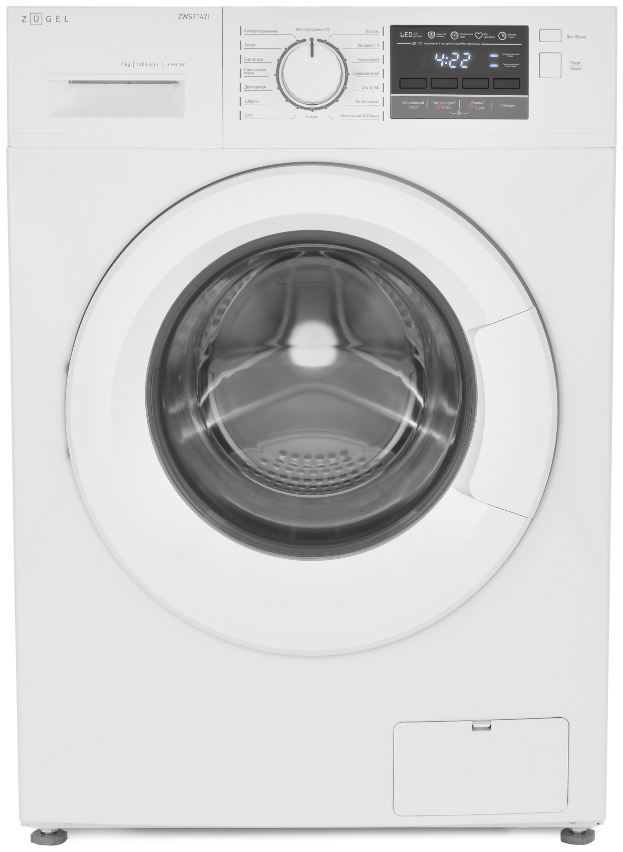 Изображение товара Стиральная машина Zugel Zws7142i inverter 7 кг 1400 об/мин белая