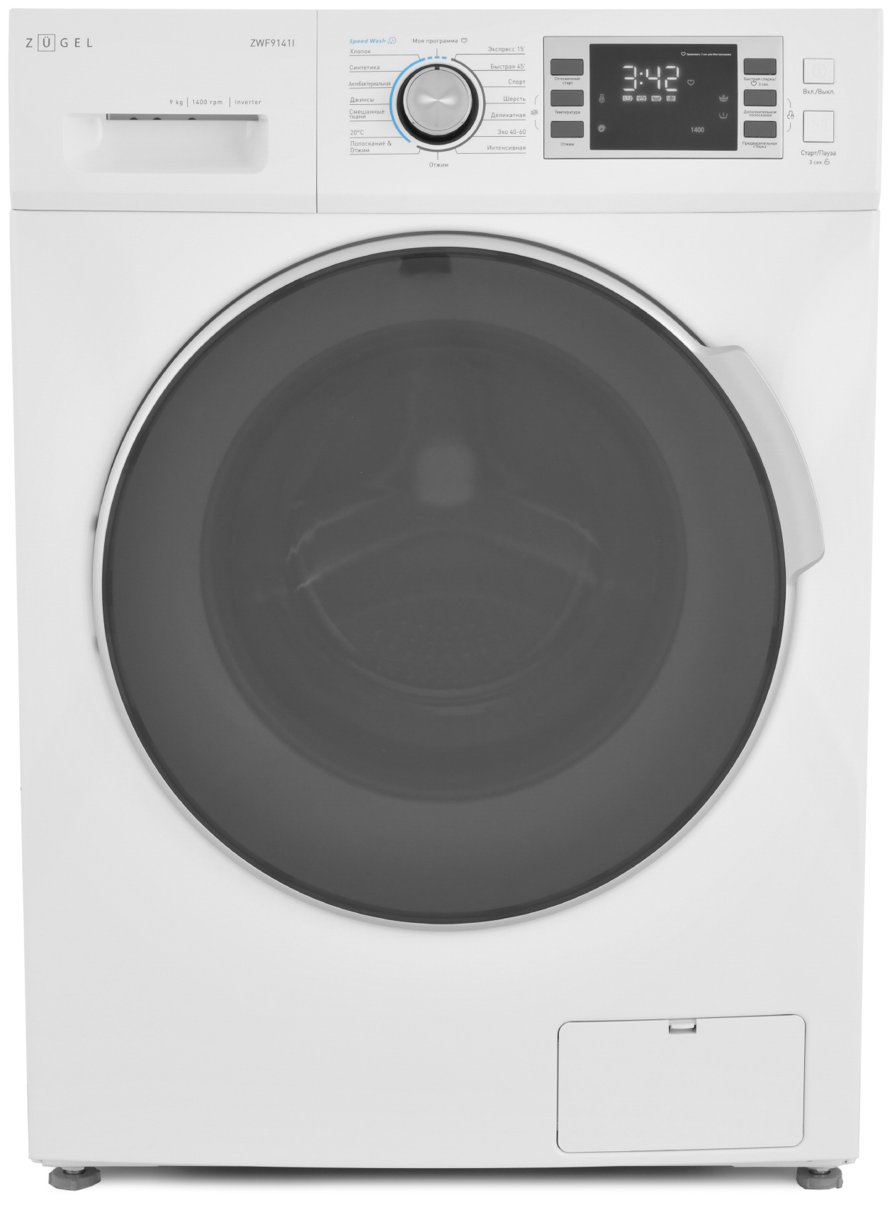 Изображение товара Стиральная машина ZUGEL ZWF9141I Inverter 9 кг белая с 16 программами