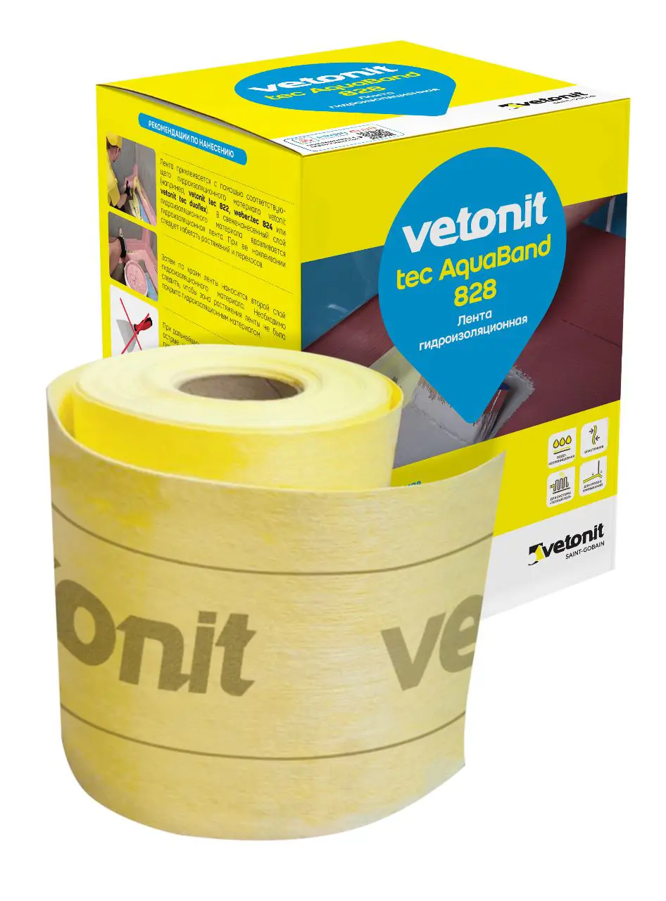 Эластичная гидроизоляционная лента для герметизации примыканий и швов Vetonit tec AquaBand 828 DB75 10 м