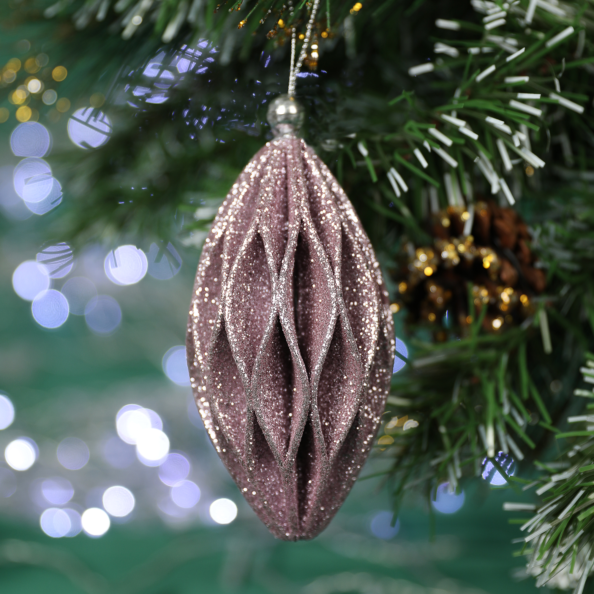 Изображение товара Новогоднее украшение Фонарик JM241932-3 нежно розовый для елки и декора