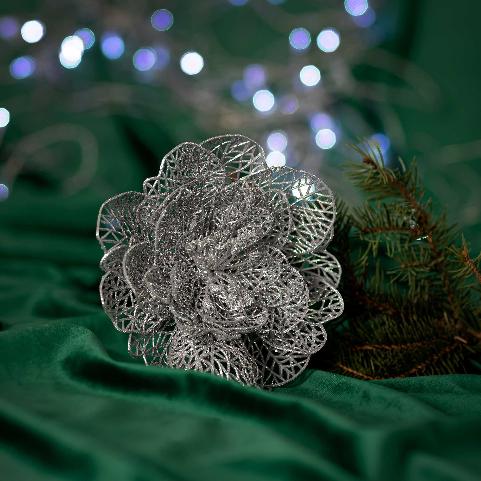 Изображение товара Новогоднее украшение Цветок рождественник 5x18 см цвет серебристый