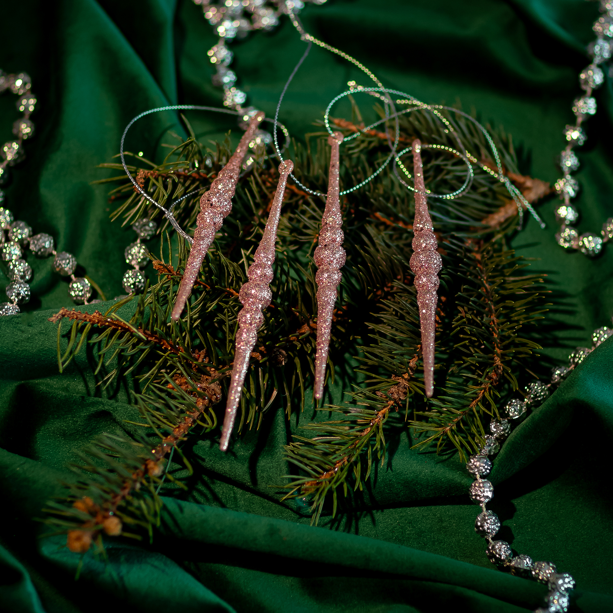 Изображение товара Новогоднее украшение Сосульки 623 розовый 4 шт.