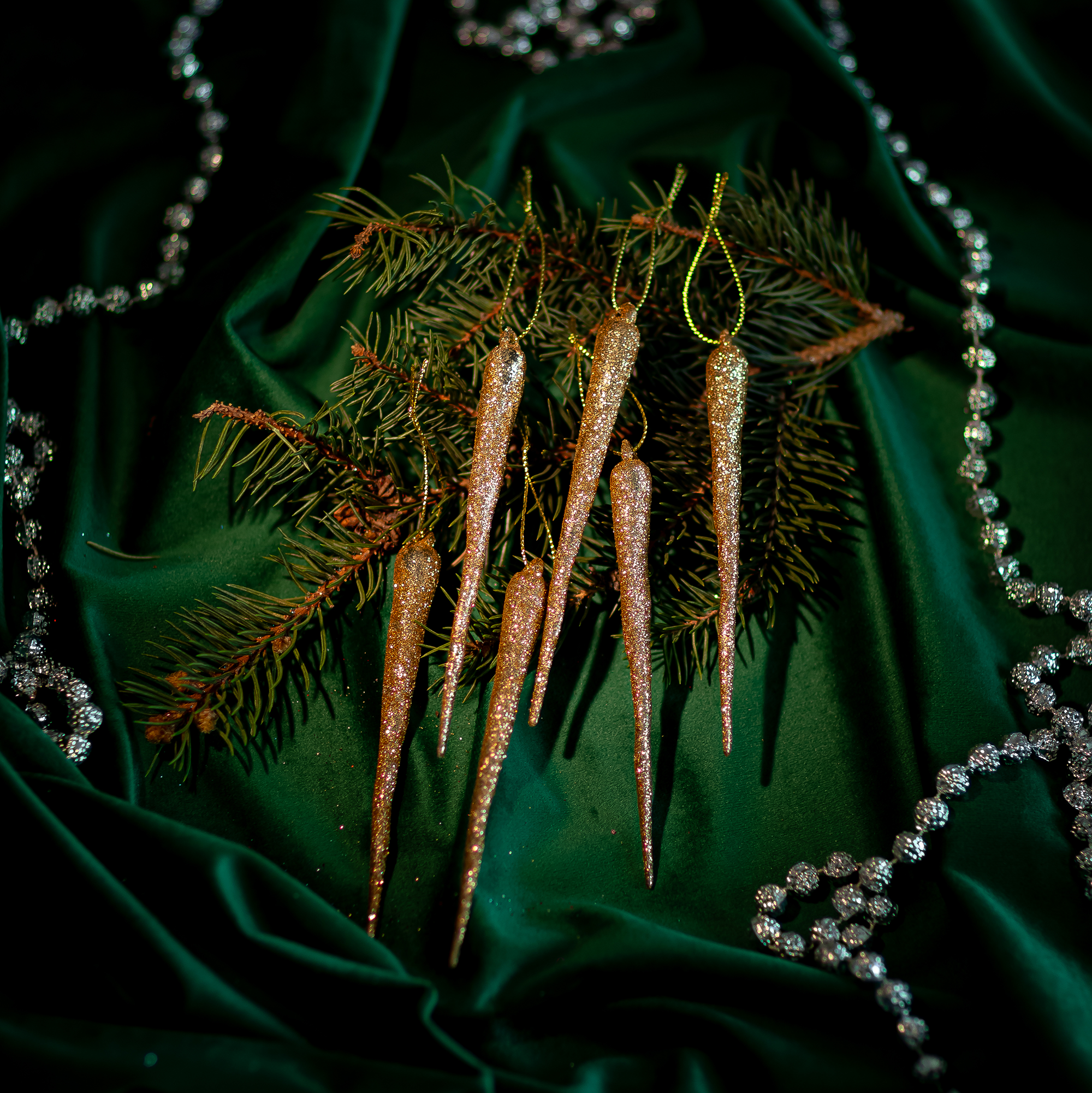 Изображение товара Новогоднее украшение Сосульки 403 золотой 6 шт. праздничный декор елки