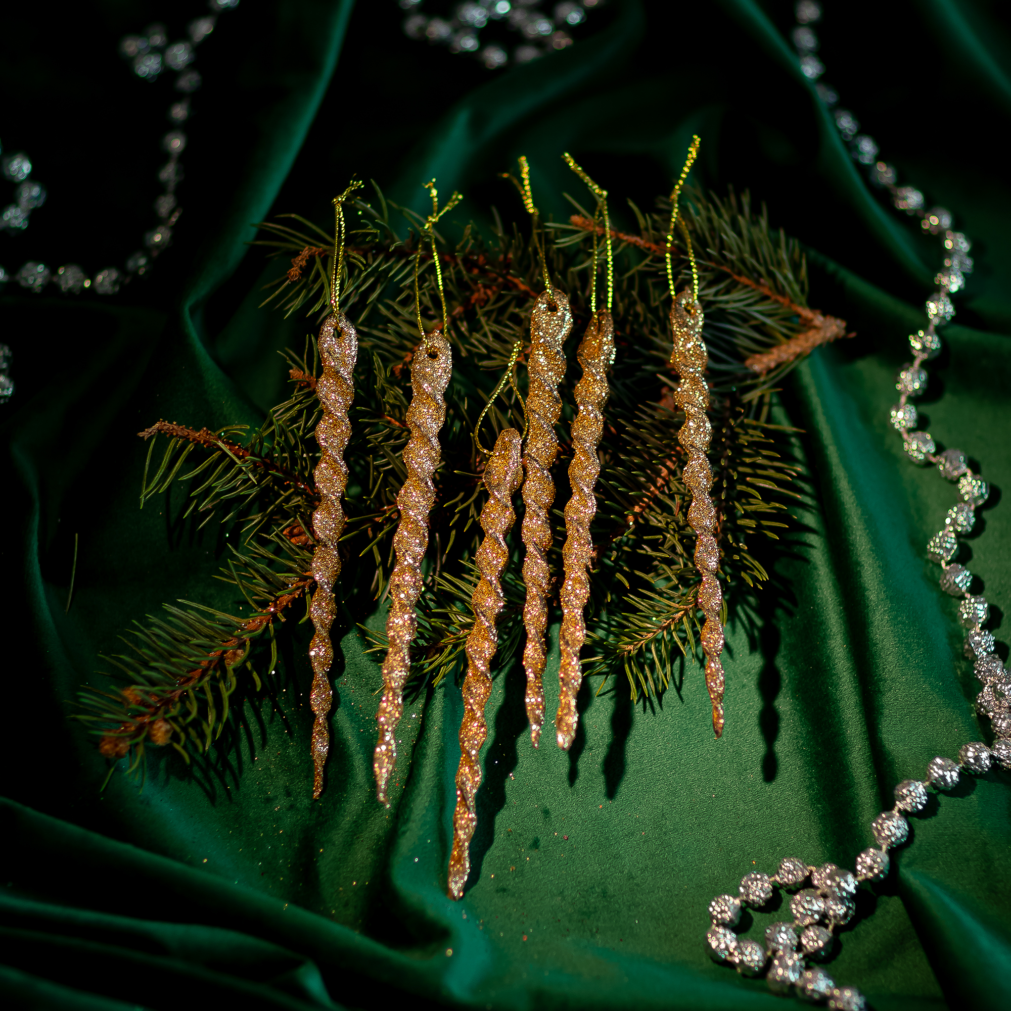 Изображение товара Новогоднее украшение Сосульки 391 шампань 6 шт. елочные игрушки для праздника