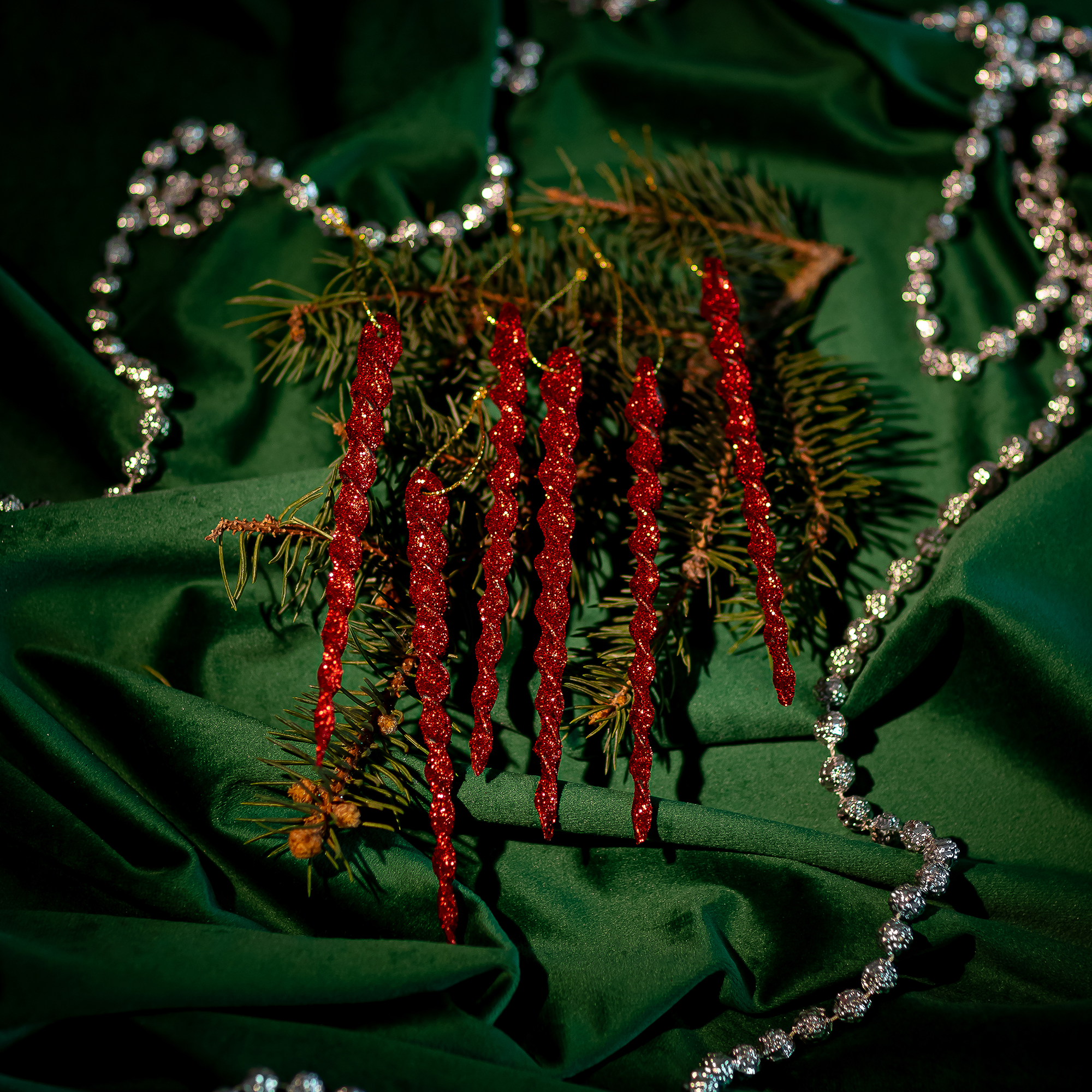 Изображение товара Новогоднее украшение Сосульки 396 красный 6 шт елочные игрушки