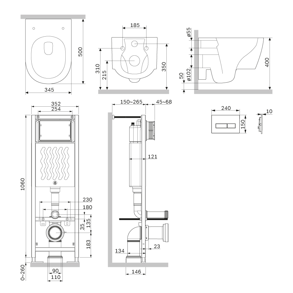 Изображение товара Инсталляция с подвесным унитазом Am.pm Jupiter IS110301.DX77C1700 кнопка ErgoFit М глянцевый белый, безободковый, быстросъемное сиденье с микролифтом