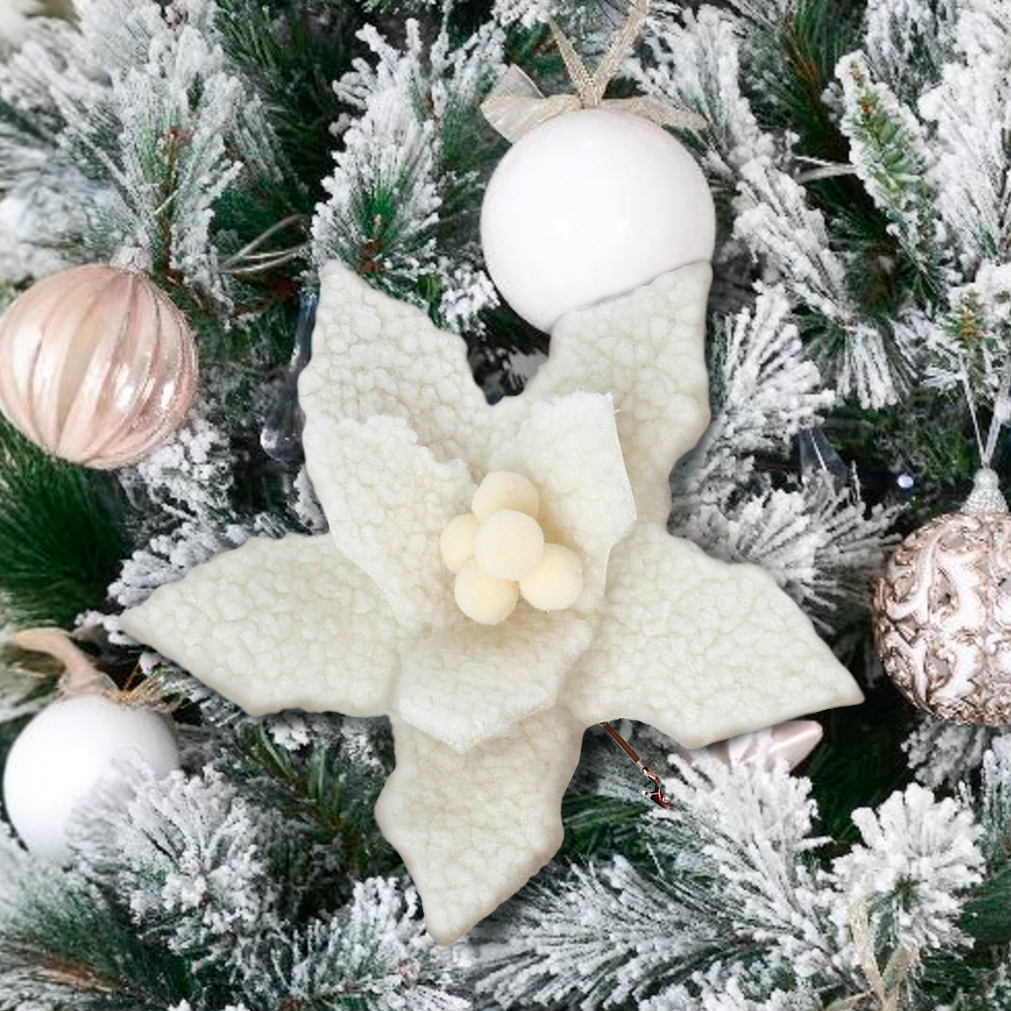 Изображение товара Украшение елочное Цветок белое 24x15,5 см металл для новогодней елки