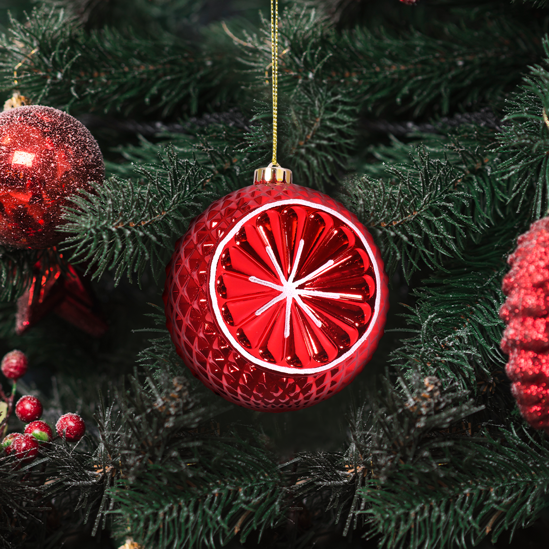 Изображение товара Украшение елочное Шар 15x12 см красный для новогодней елки
