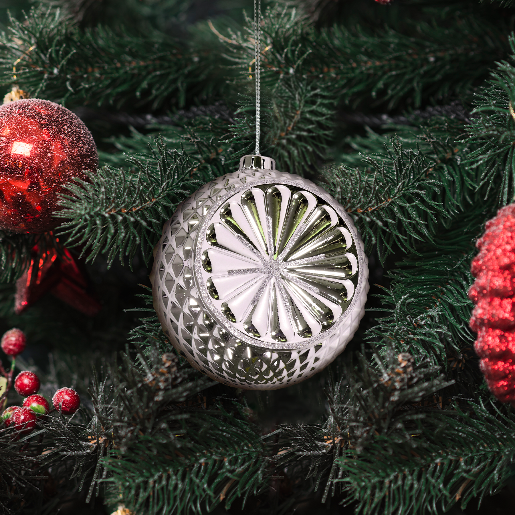 Изображение товара Украшение елочное «Шар», 15x12 см, цвет серебристый