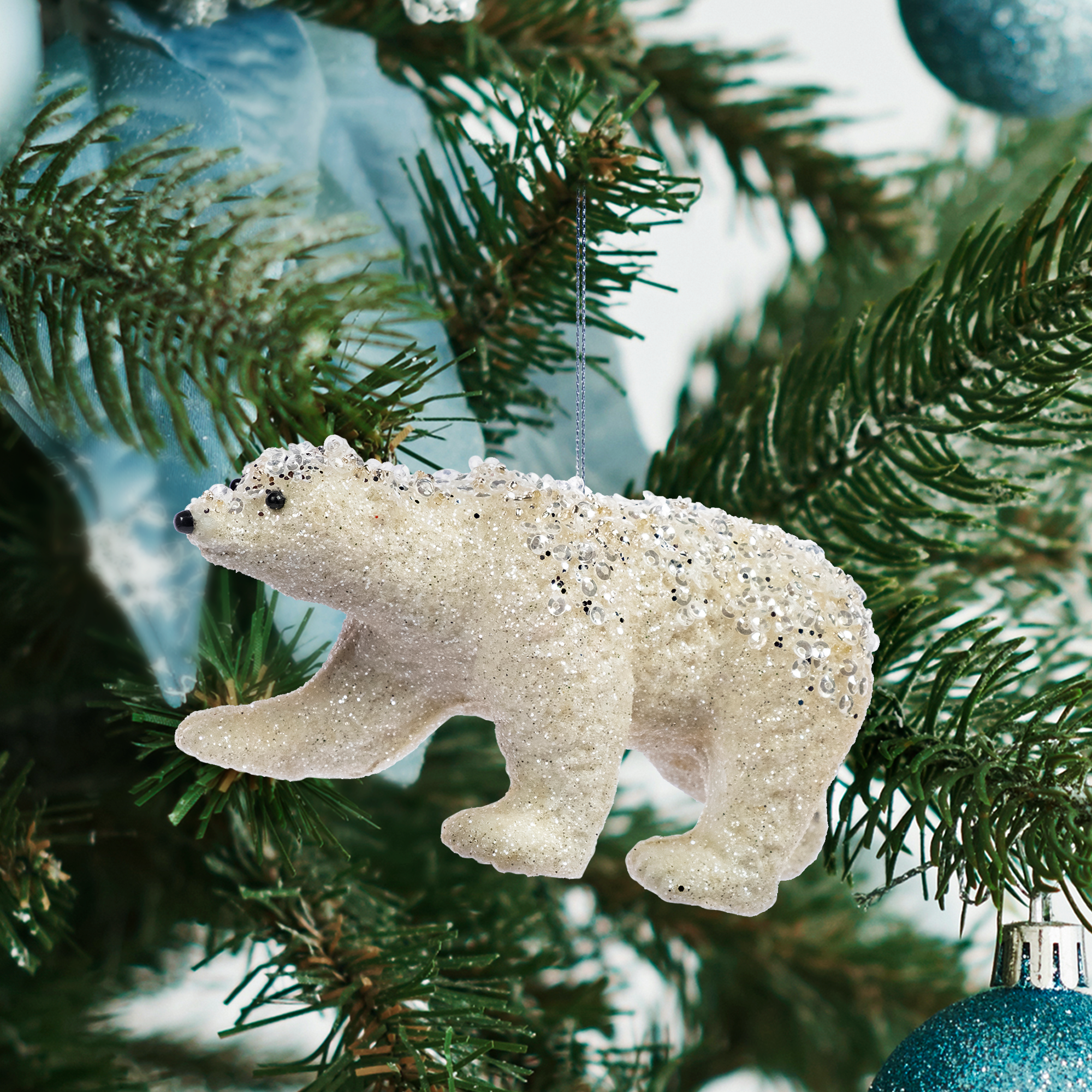 Изображение товара Украшение елочное Медведь 14x5x6 см белое новогодняя игрушка