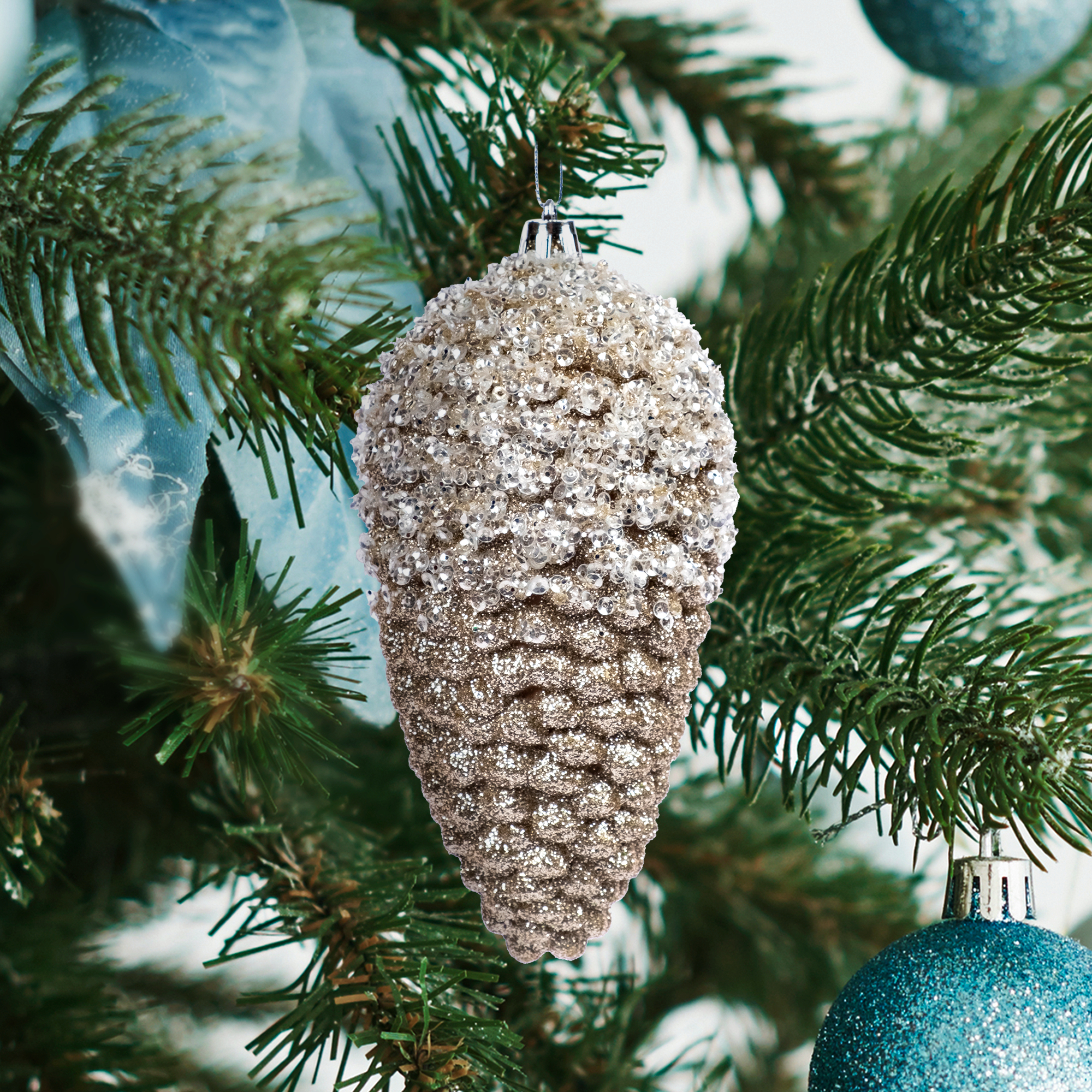 Изображение товара Украшение елочное Шишка 14x7 см золотого цвета для новогодней елки