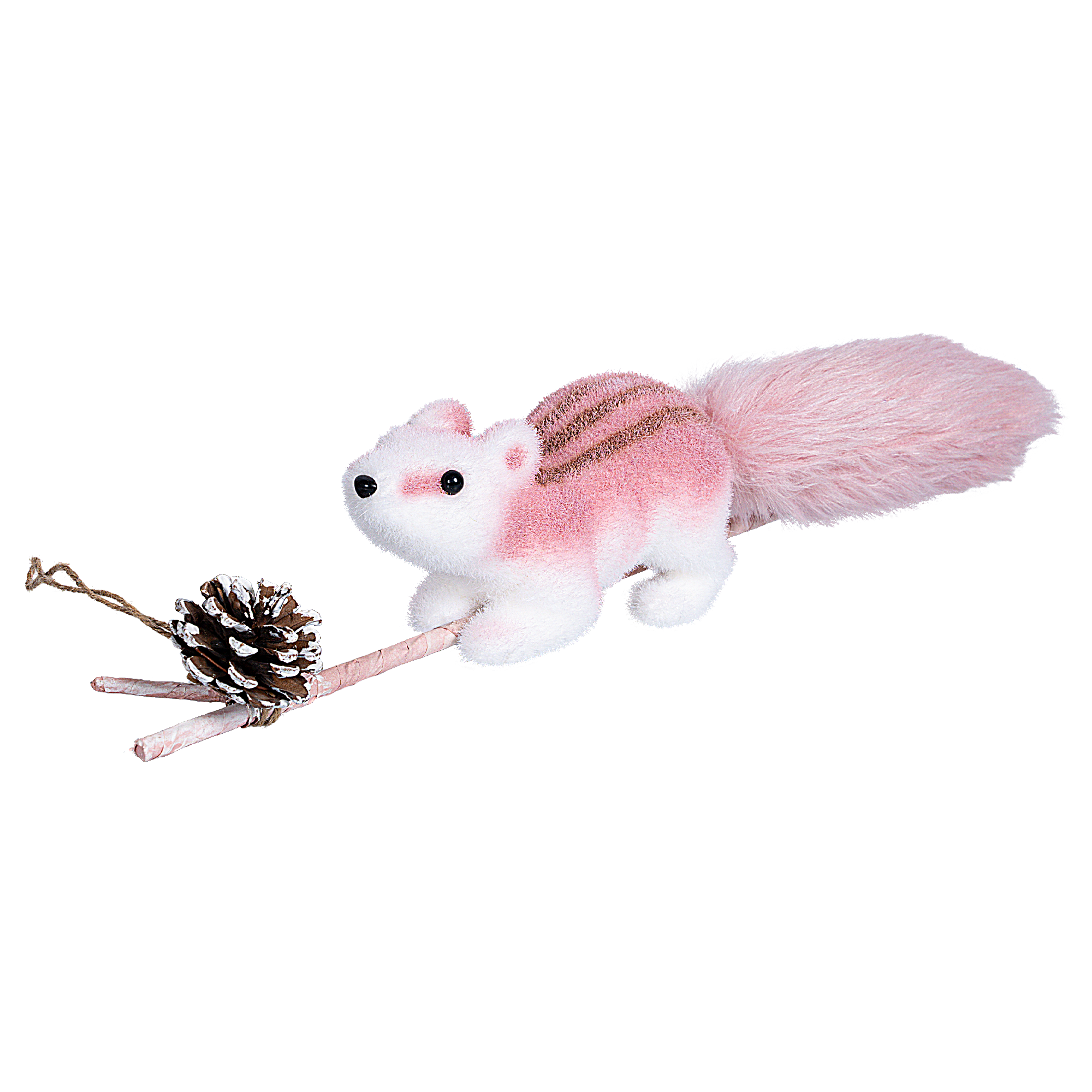 Изображение товара Декоративная фигура Белочка на веточке 40 см розовая для интерьера и подарка