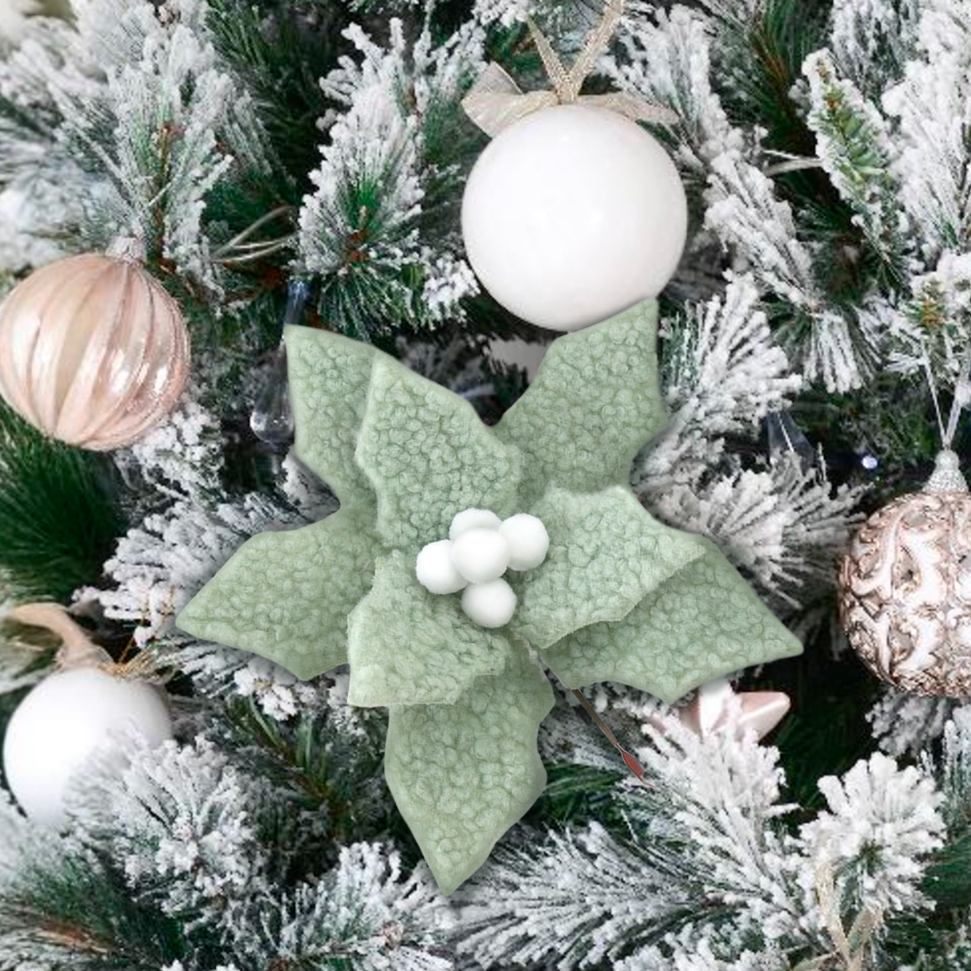 Изображение товара Украшение елочное Цветок 24x15,5 см зеленое для новогодней елки