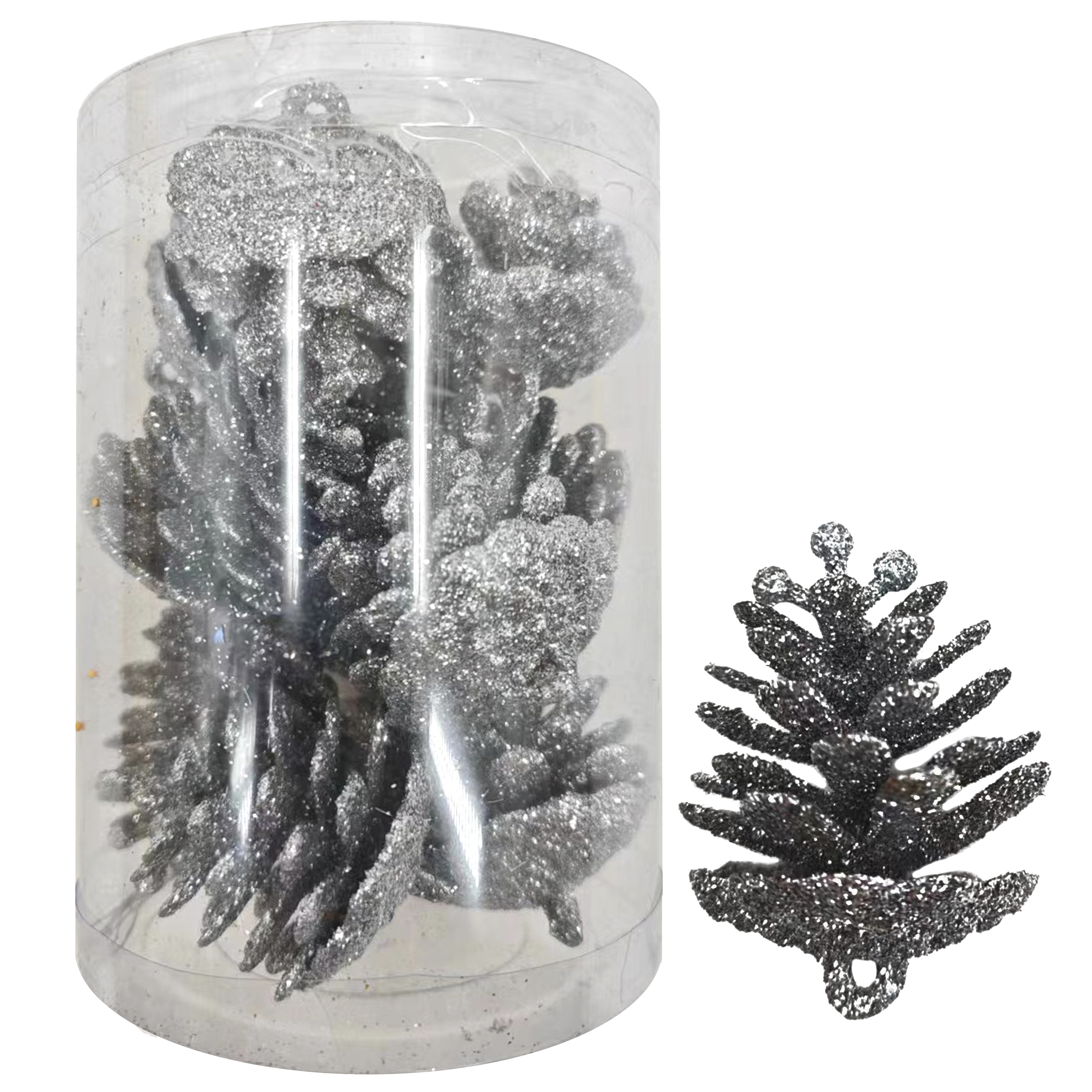 Изображение товара Украшение елочное Шишки серебряный 10 шт. для новогодней елки