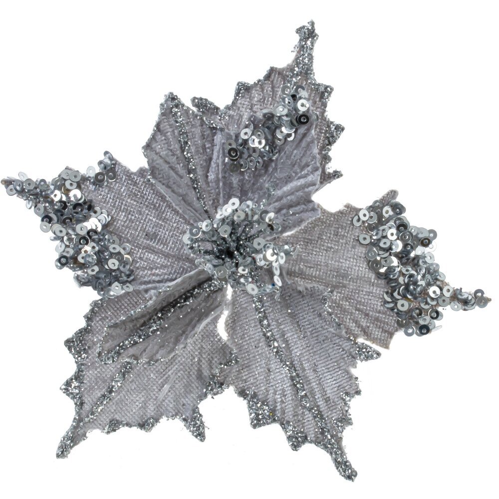 Изображение товара Искусственный цветок Пуансеттия новогоднее украшение серебристое