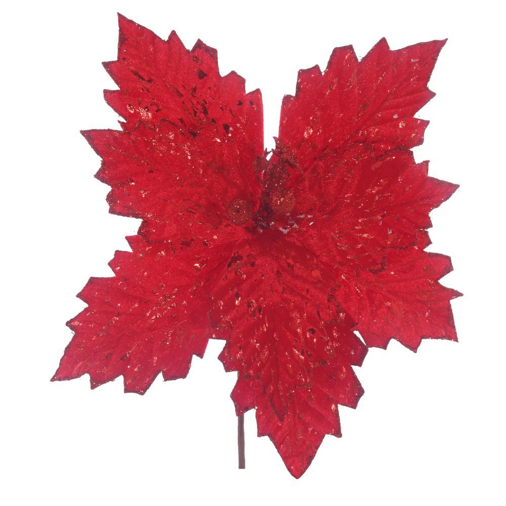 Изображение товара Новогоднее украшение Пуансеттия искусственный цветок 32х30 см красный ПВХ Сталь