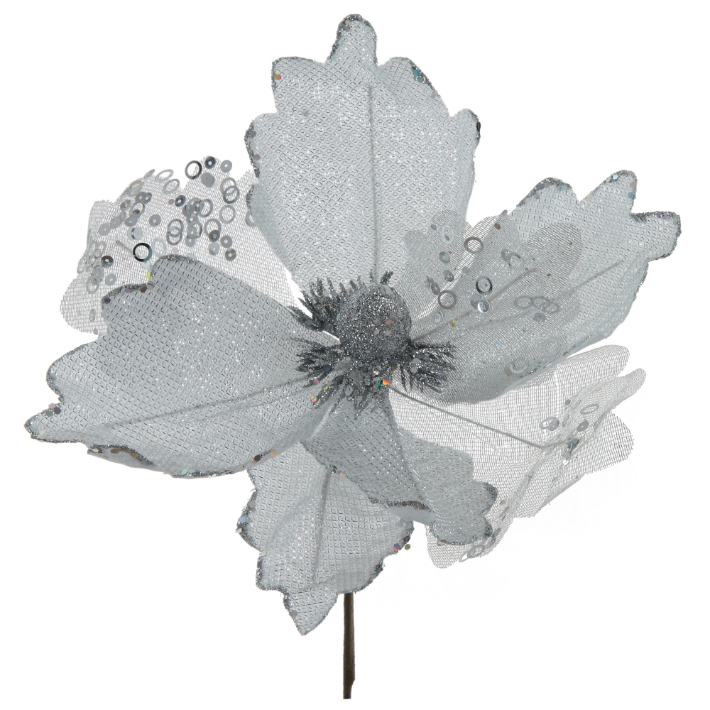 Изображение товара Новогоднее искусственное украшение Магнолия серебристое 22х19 см
