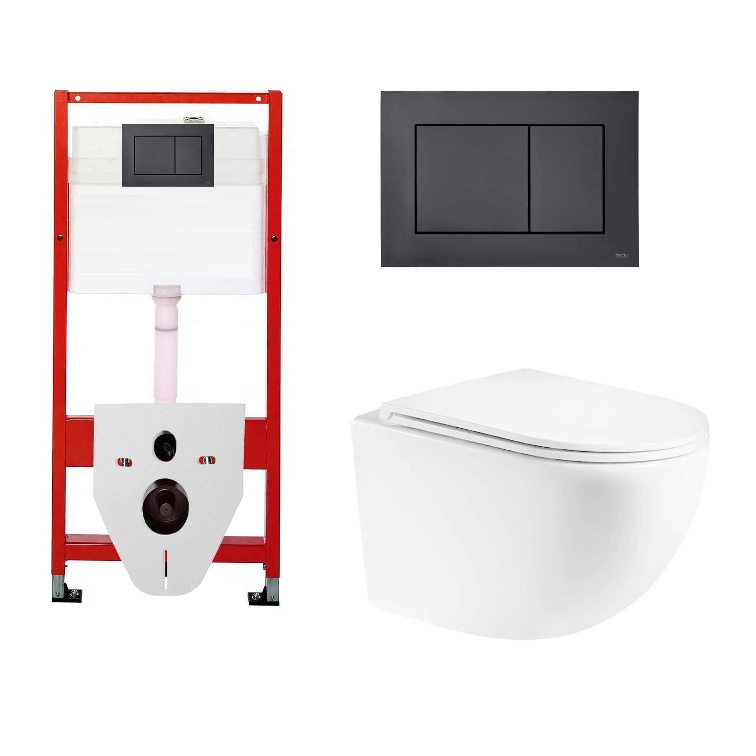 Изображение товара Комплект 3 в 1 инсталляция Tece Base 9400414 подвесной унитаз Enio Unico с кнопкой черной