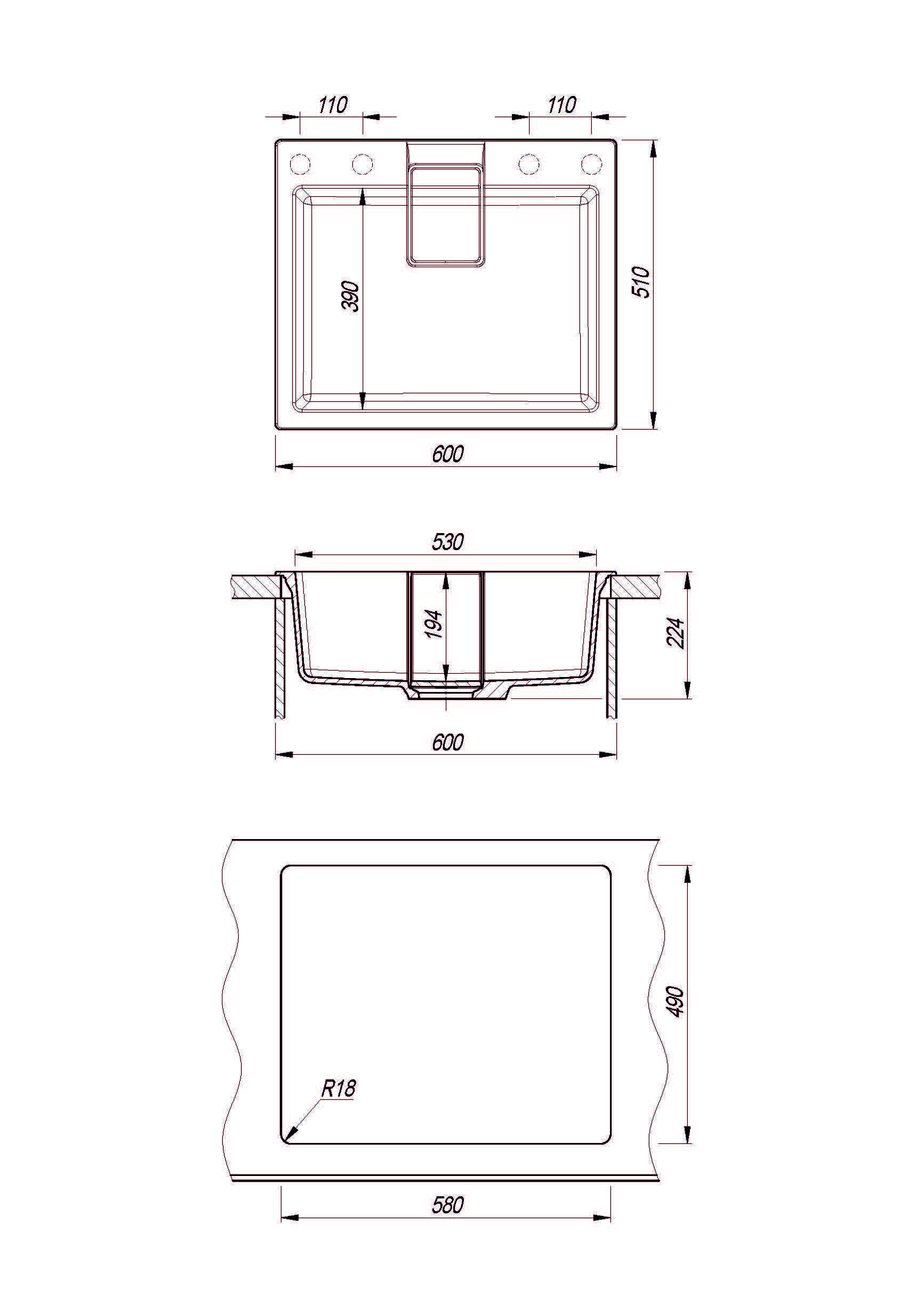 Изображение товара Мойка для кухни врезная Florentina Ривьера 600 60x51xсм глубина чаши 20 см искусственный камень цвет бежевый