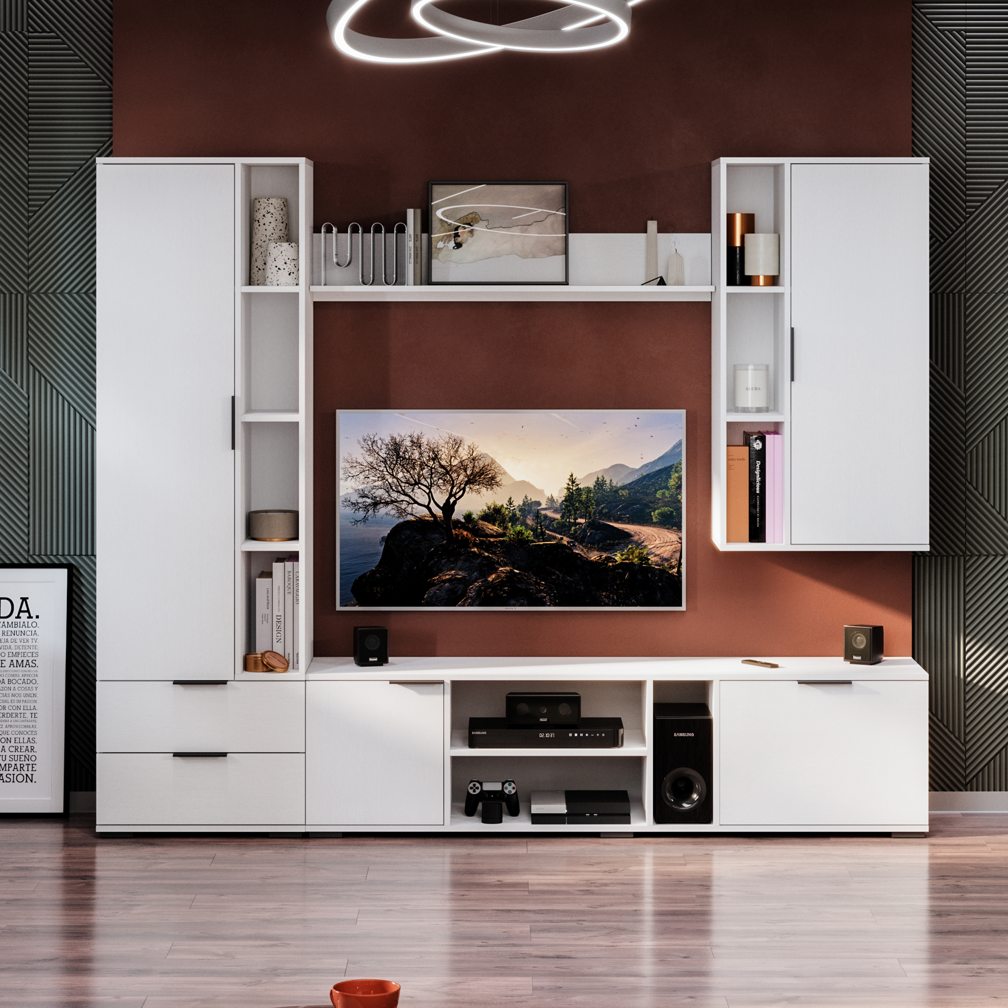 Изображение товара Шкаф для телевизора Трия 223x187x37 см из ЛДСП белый ясень