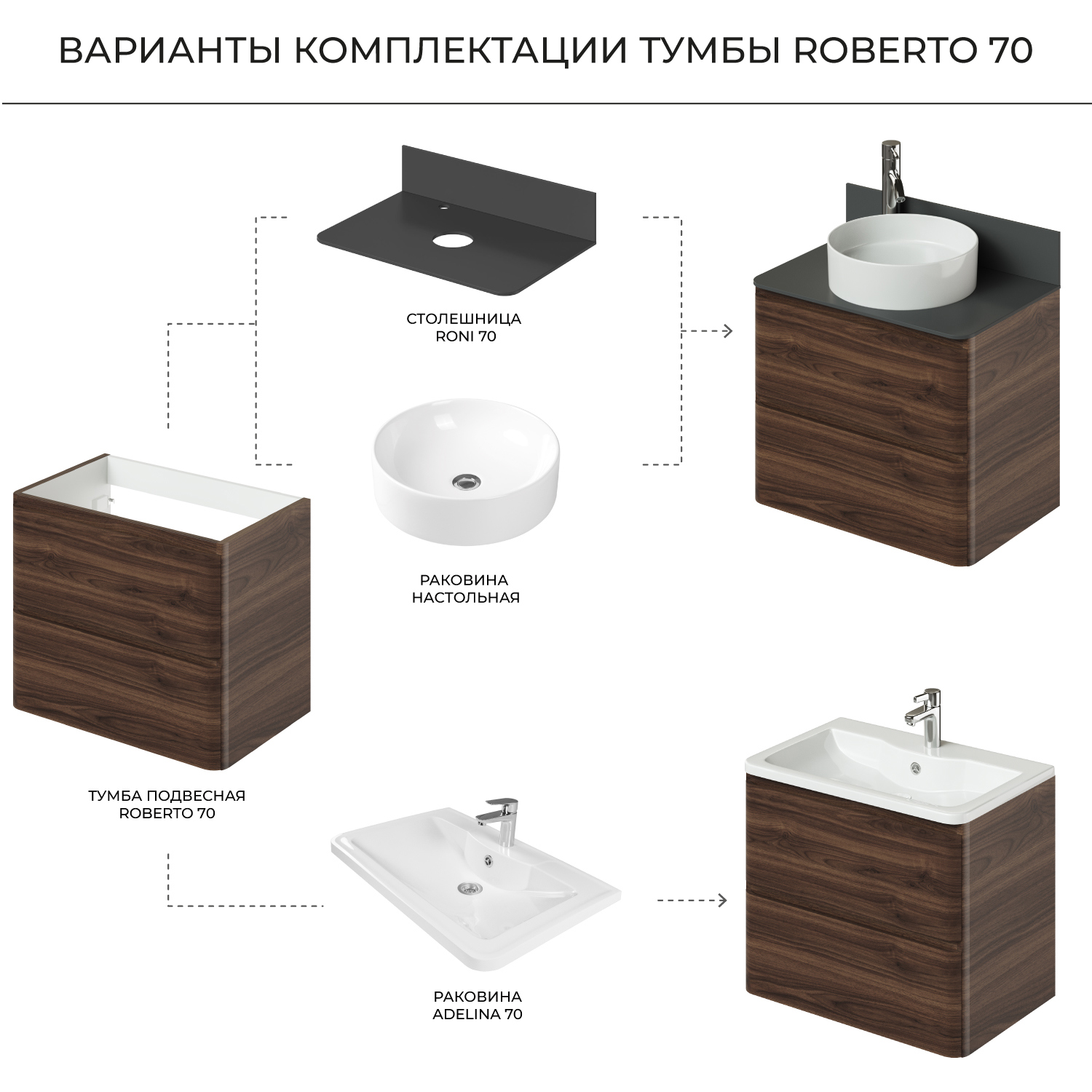 Изображение товара Тумба под раковину подвесная Итана 4657834371859 69.3см цвет темно-коричневый
