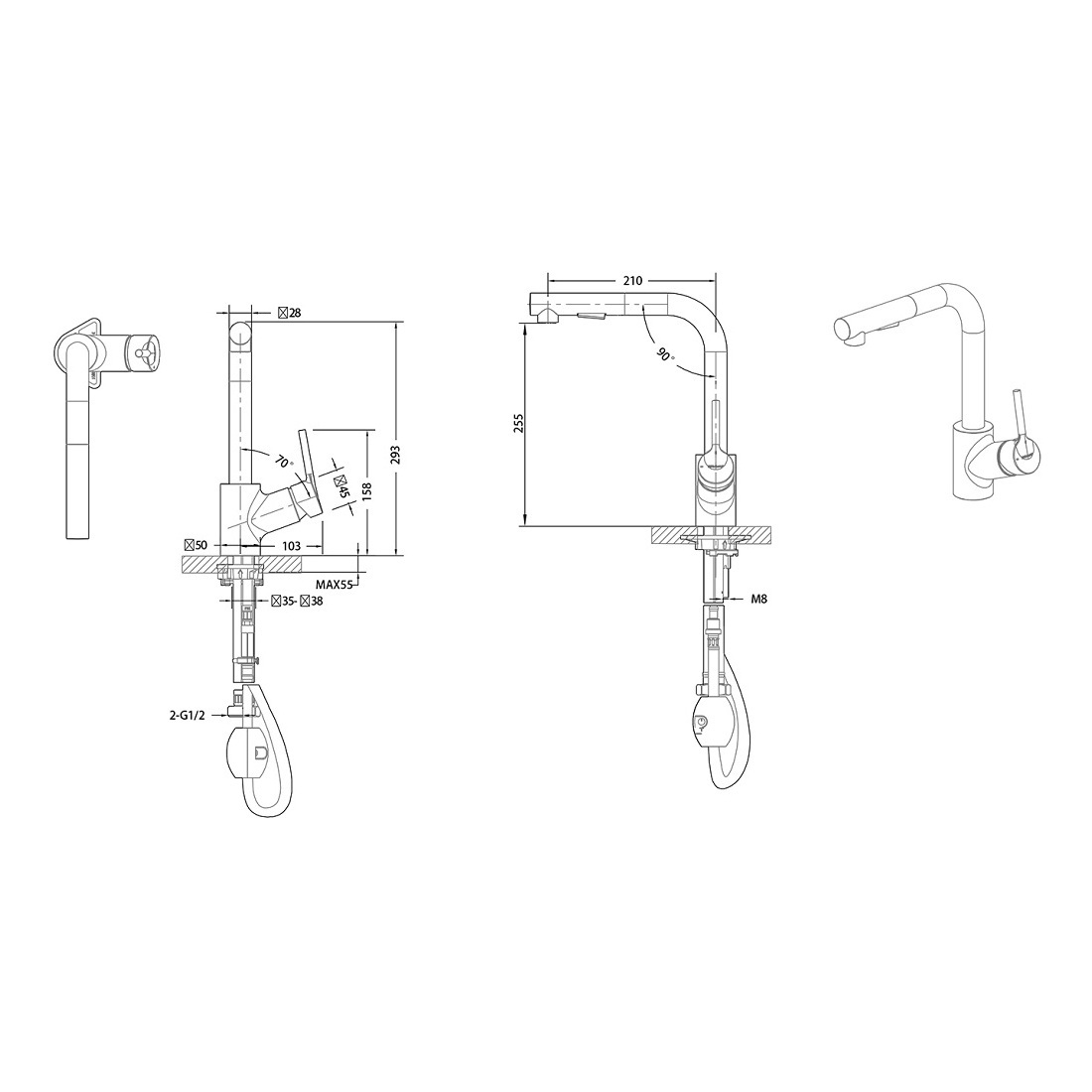 Изображение товара Смеситель для кухни Bravat F7172217CP-3 выдвижной излив 25.5 см цвет хром