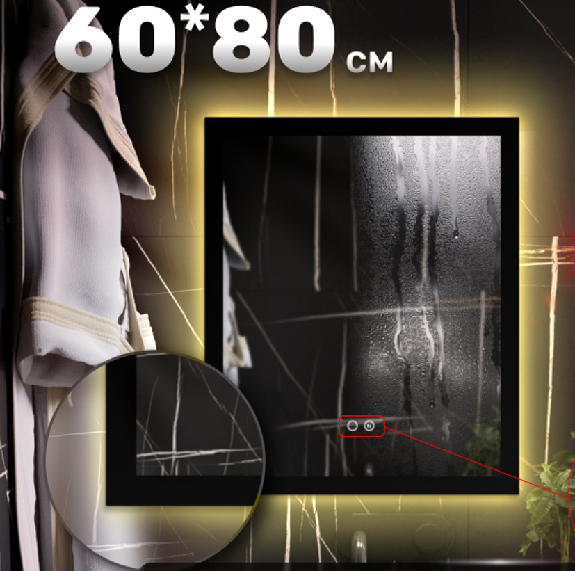 Изображение товара Зеркало для ванной Alfa Mirrors с подсветкой 60x80 см в черной раме