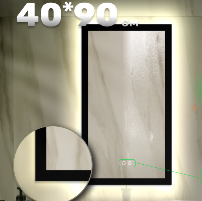 Изображение товара Зеркало для ванной Alfa mirrors с подсветкой 40х90 см в черной раме с антизапотеванием