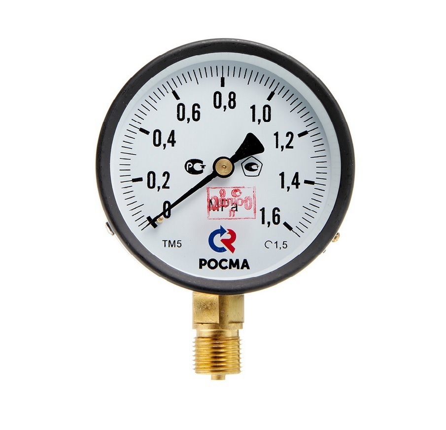 Изображение товара Манометр радиальный Росма 16 бар корпус 100 мм 1/2" НР ТМ-510Р.00
