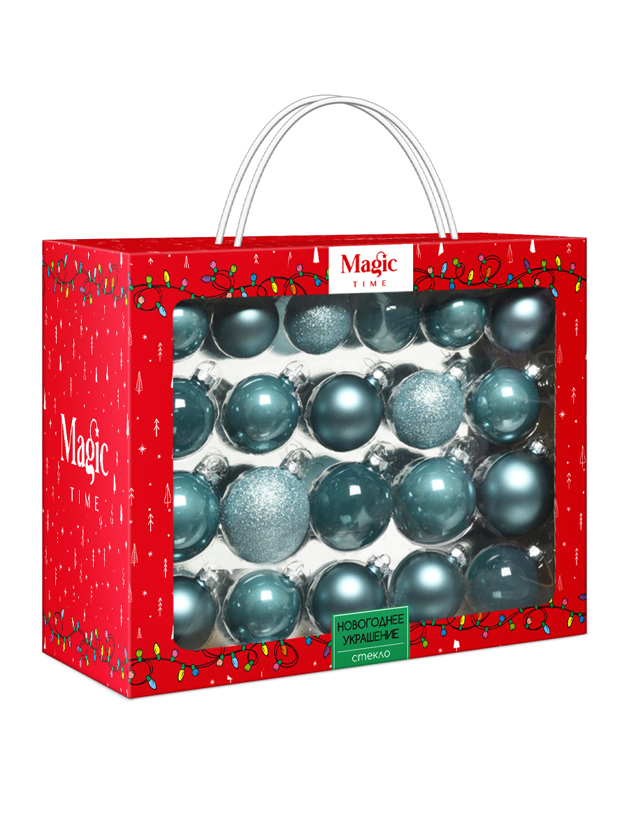 Изображение товара Набор елочных игрушек Magic time 92682 26 голубых стеклянных шаров красивые украшения для елки