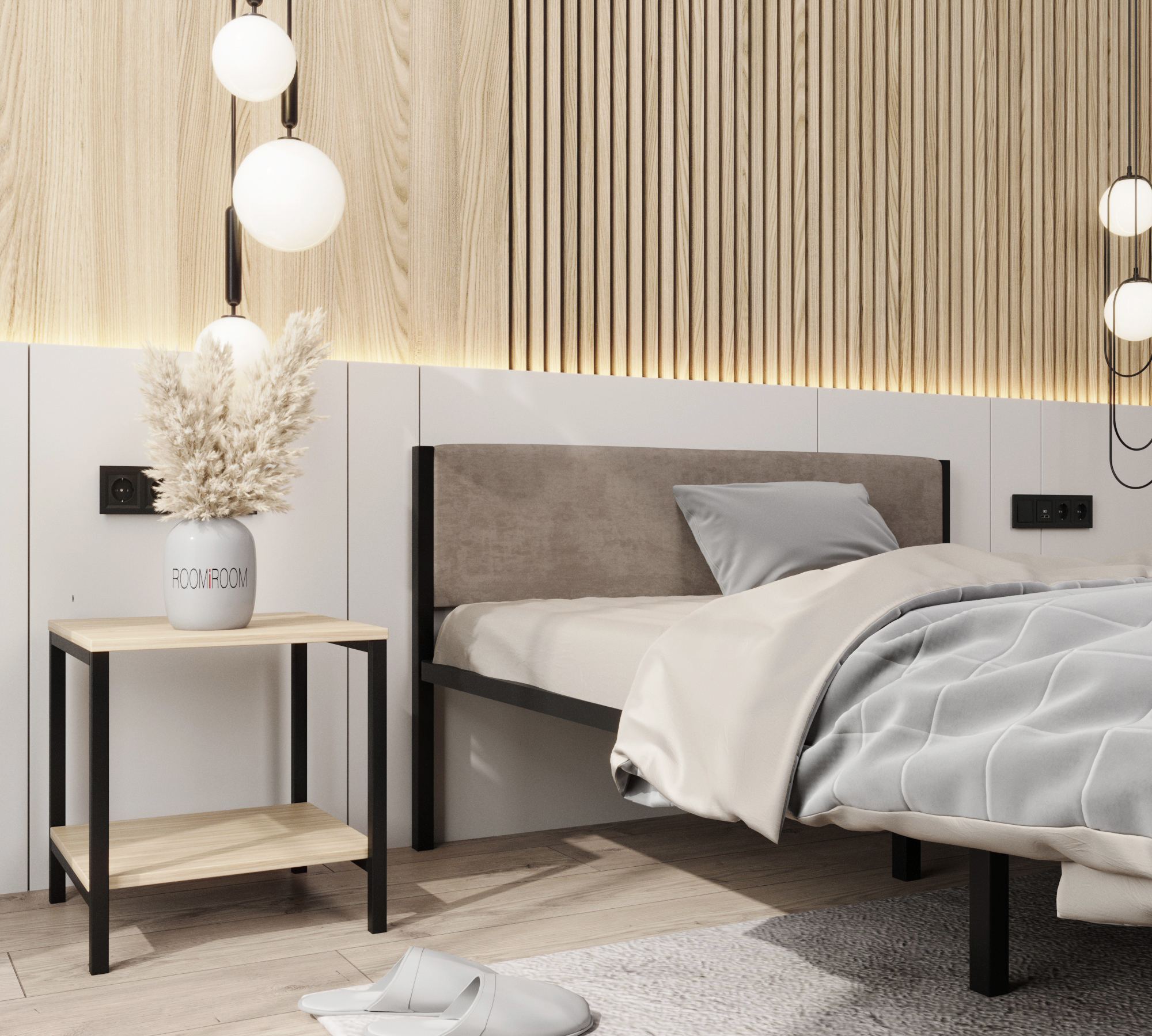 Изображение товара Кровать полутороспальная с мягким изголовьем Roomiroom Bstone 120x200 см в стиле лофт