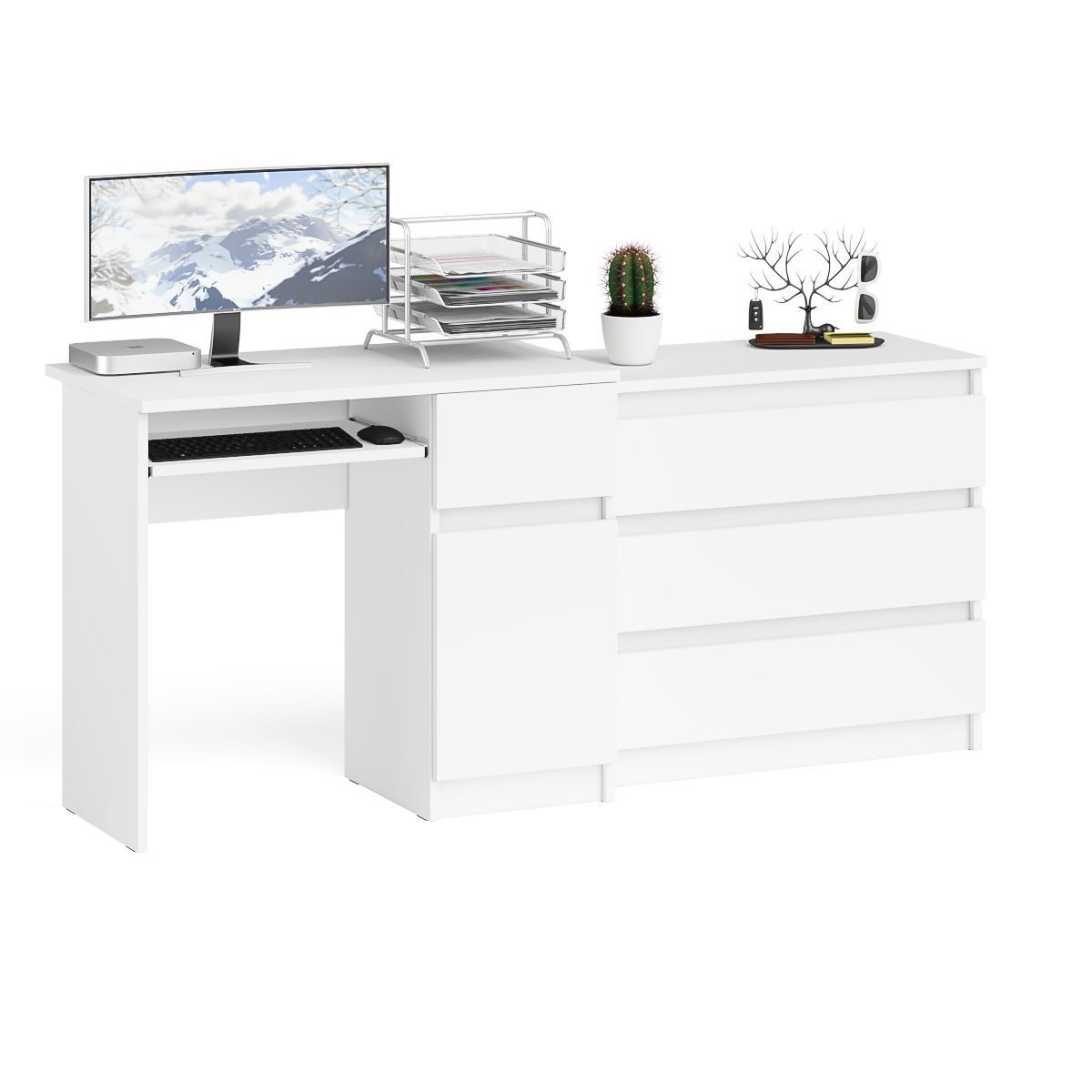 Изображение товара Офисный комплект стол с полкой и комод Мори МС-1П+МК800.1-БЛ белый Россия