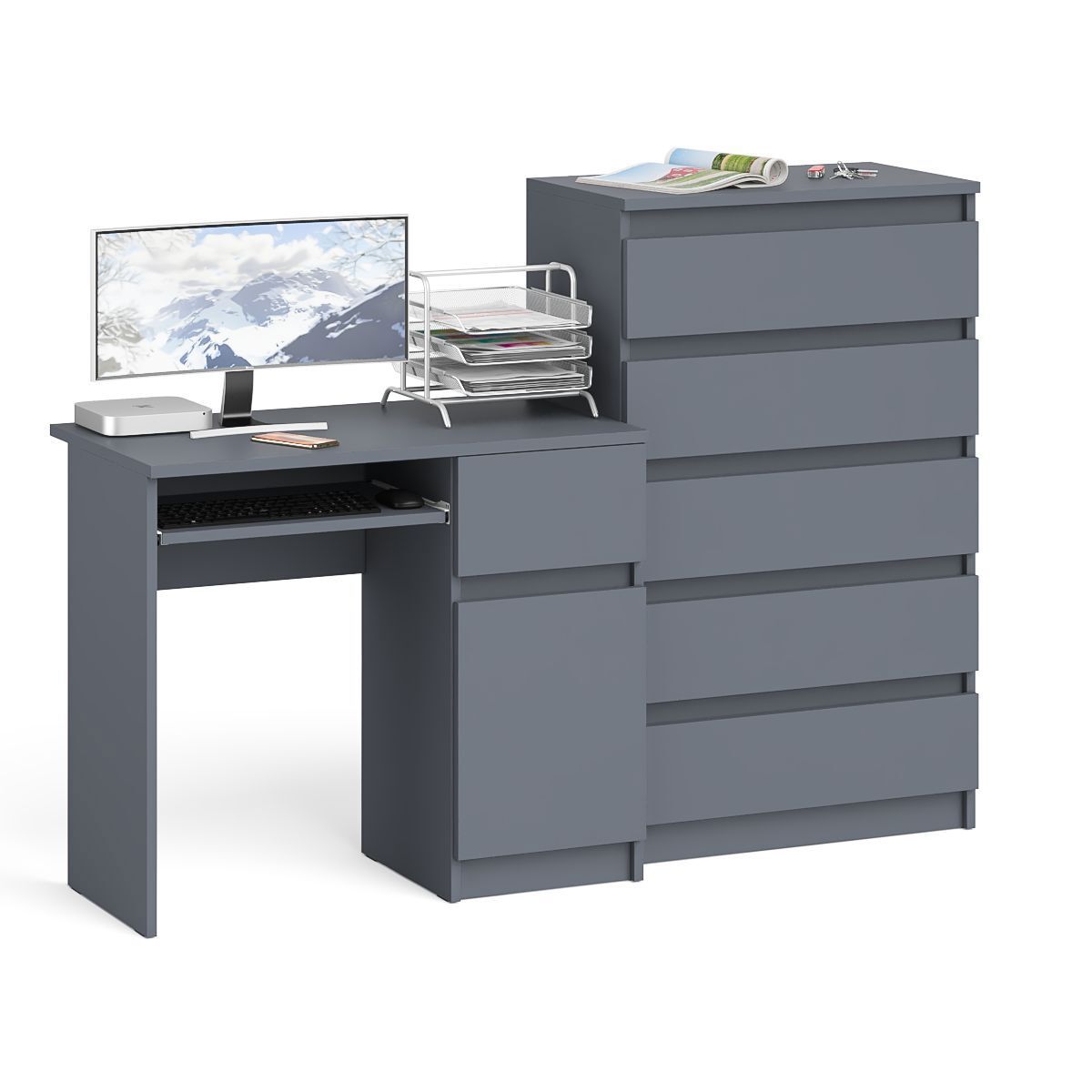 Изображение товара Офисный стол с полкой Свк МС-1П+МК700.5-ГФ 160x114x50 см графит