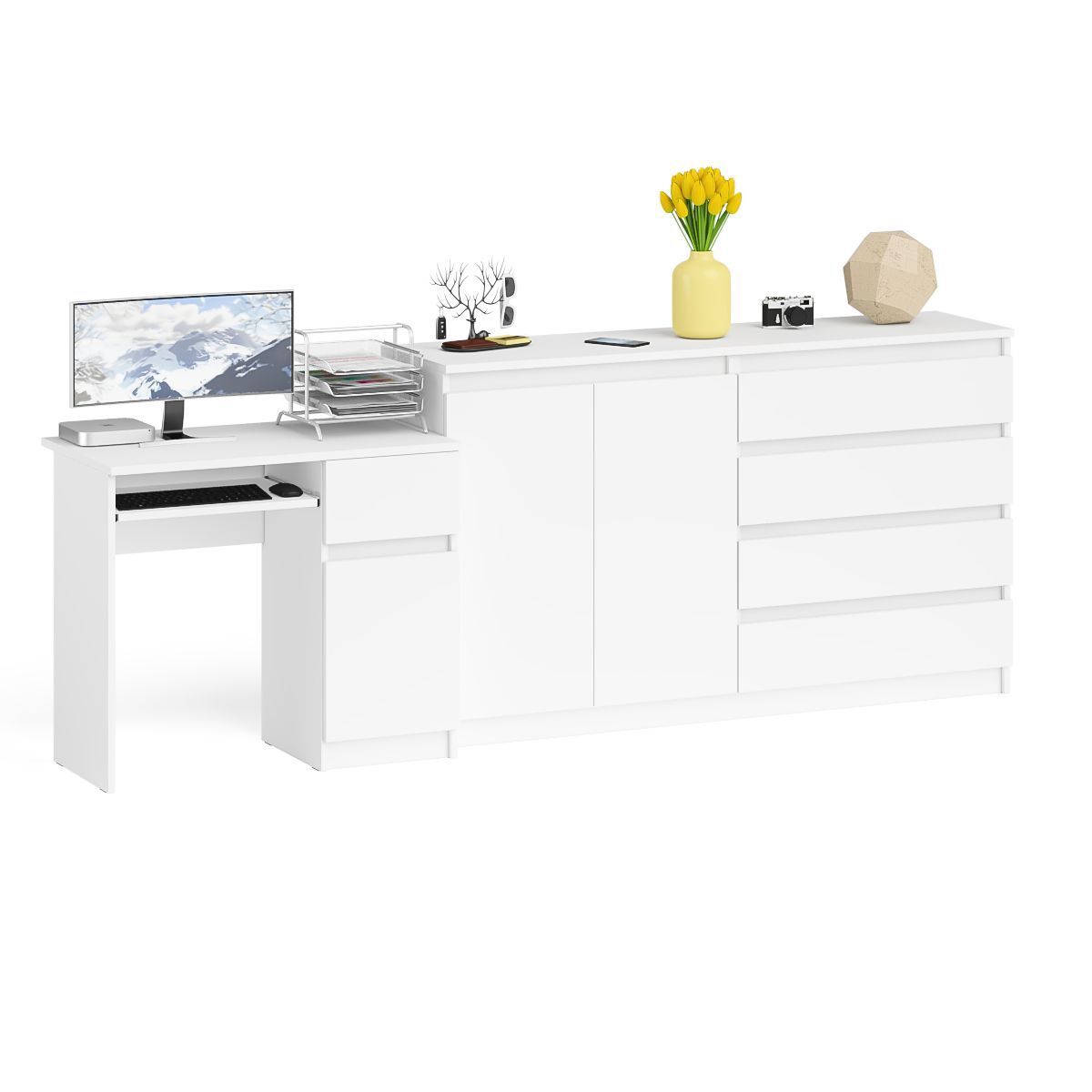 Изображение товара Офисный стол с полкой Свк МС-1П+МК1600.1-БЛ 250x94x50 см ЛДСП цвет белый