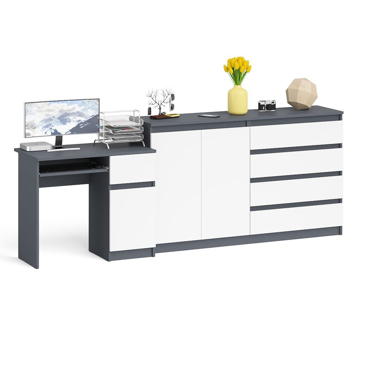 Изображение товара Офисный комплект мебели Свк МС-1П+МК1600.1-ГБ компьютерный стол и комод 250x94x50 см белый графит