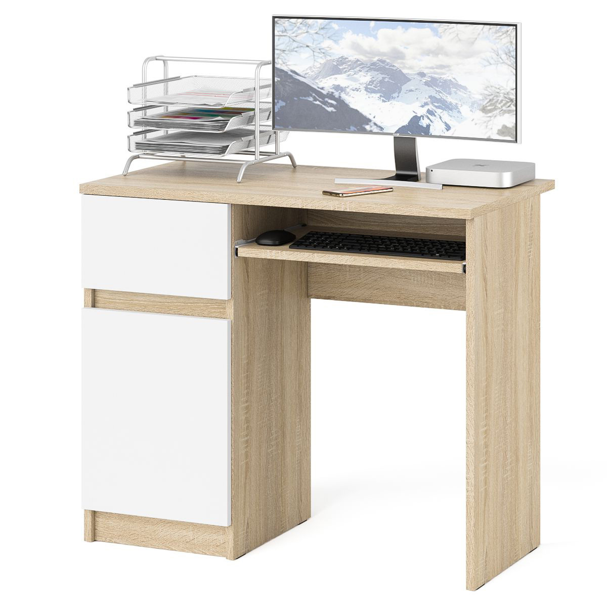 Изображение товара Компьютерный стол СВК Мори МС-1 левый 90x77x50 см ЛДСП белый дуб сонома