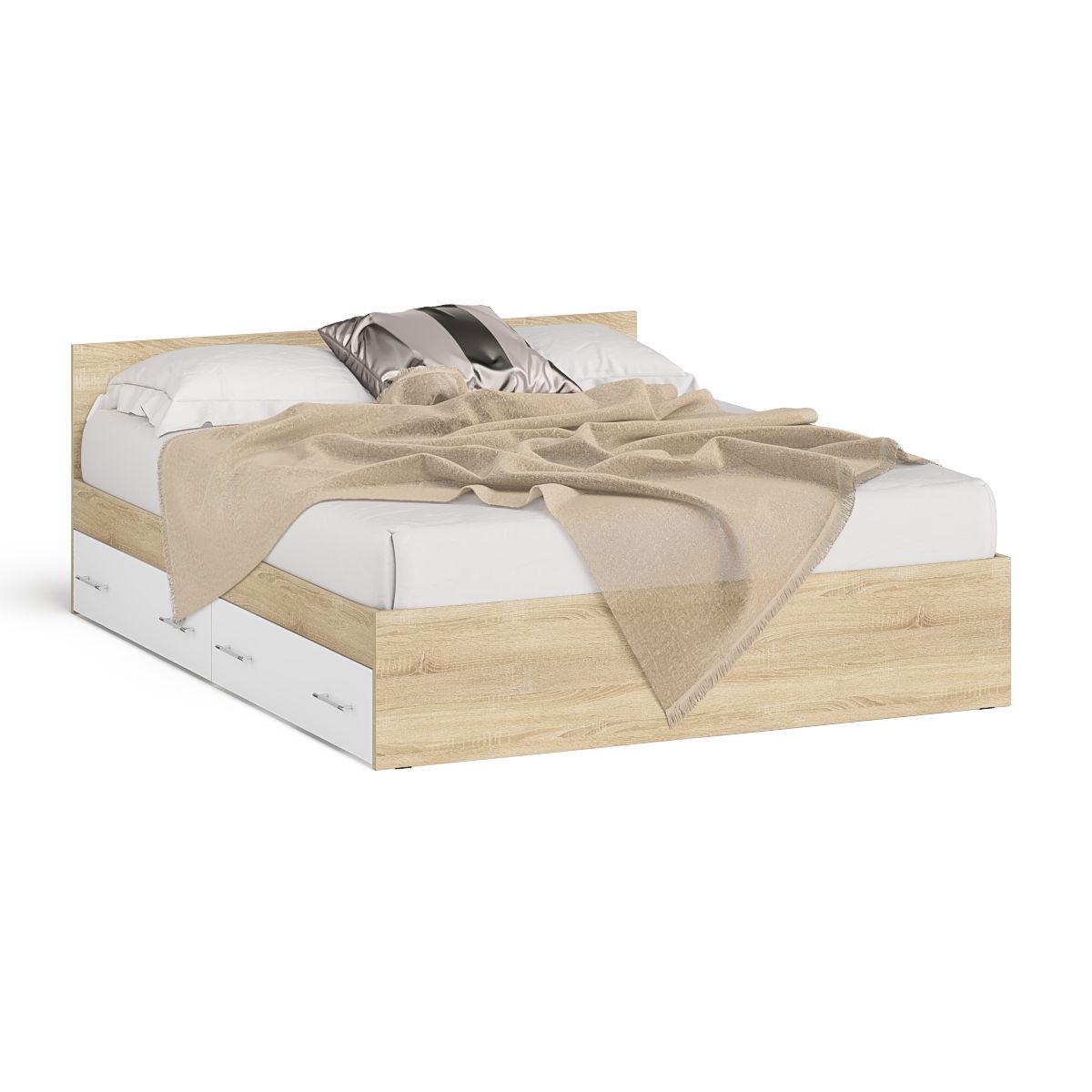 Изображение товара Кровать двуспальная с выдвижными ящиками двуспальная СВК Мори 164x70x204 см ЛДСП цвет белый/дуб сонома