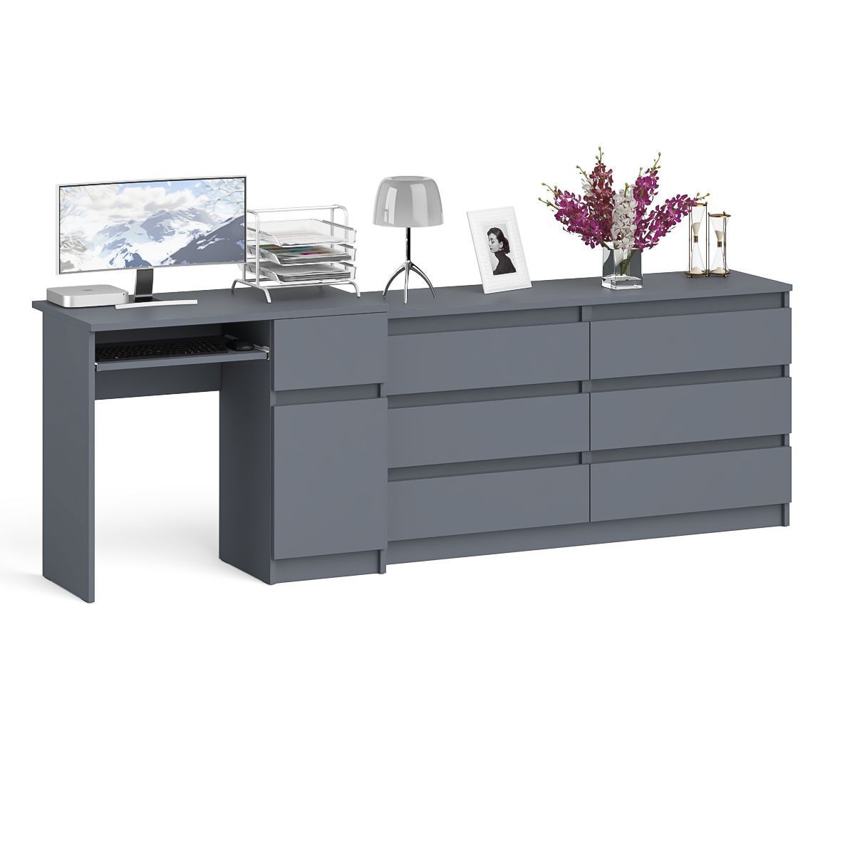 Изображение товара Офисный комплект стол с полкой и комод Мори МС-1П+МК1380.6 в графите