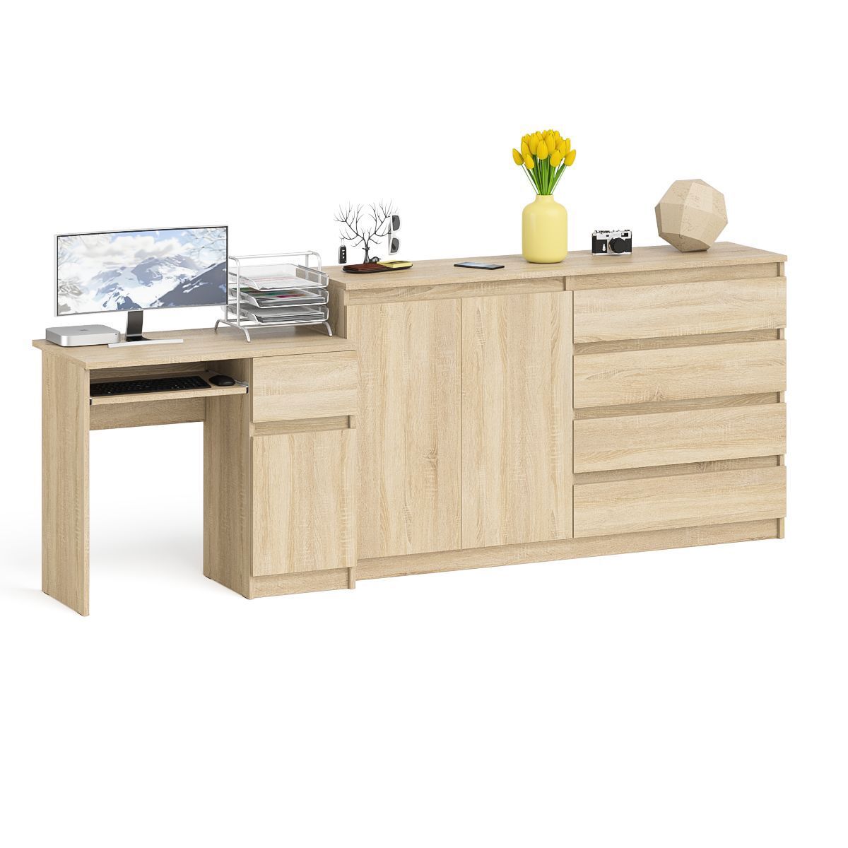 Изображение товара Офисный стол с полкой Свк МС-1П+МК1600.1-ДС 250x94x50 см дуб сонома