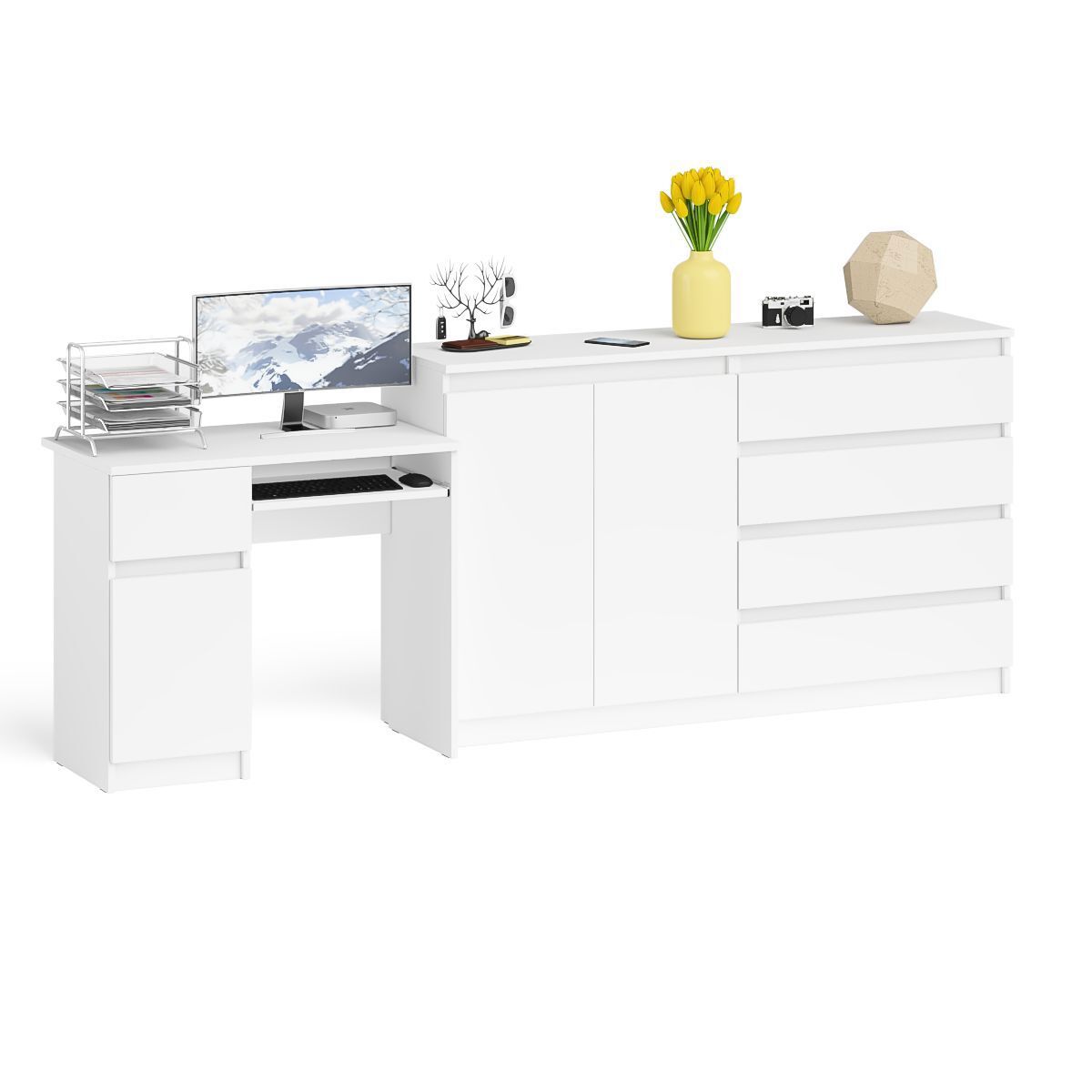 Изображение товара Офисный комплект мебели Свк МС-1Л+МК1600.1-БЛ стол и комод белый