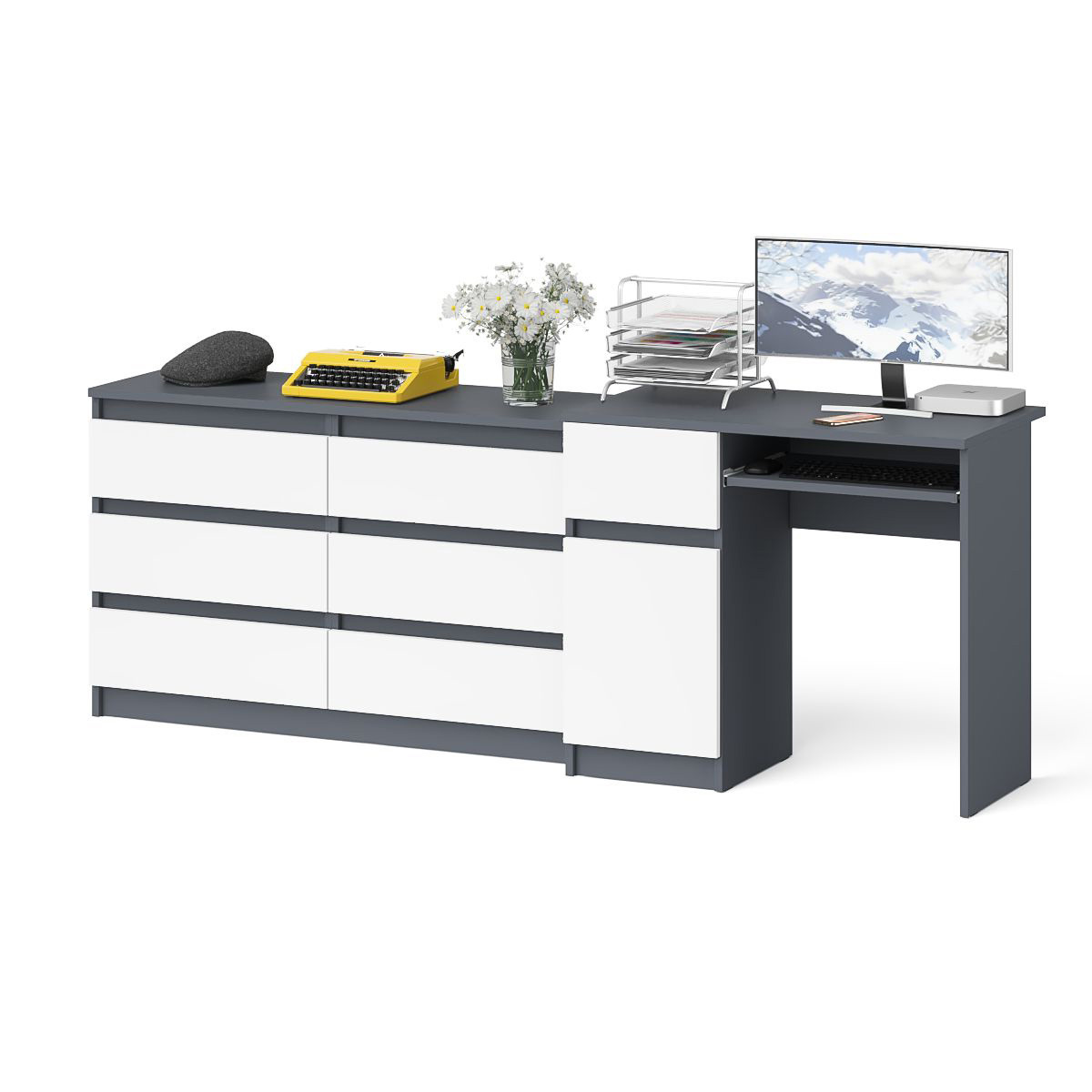 Изображение товара Офисный комплект: стол Мори МС-1Л и комод Мори МК1200.6 210x77x50 см ЛДСП