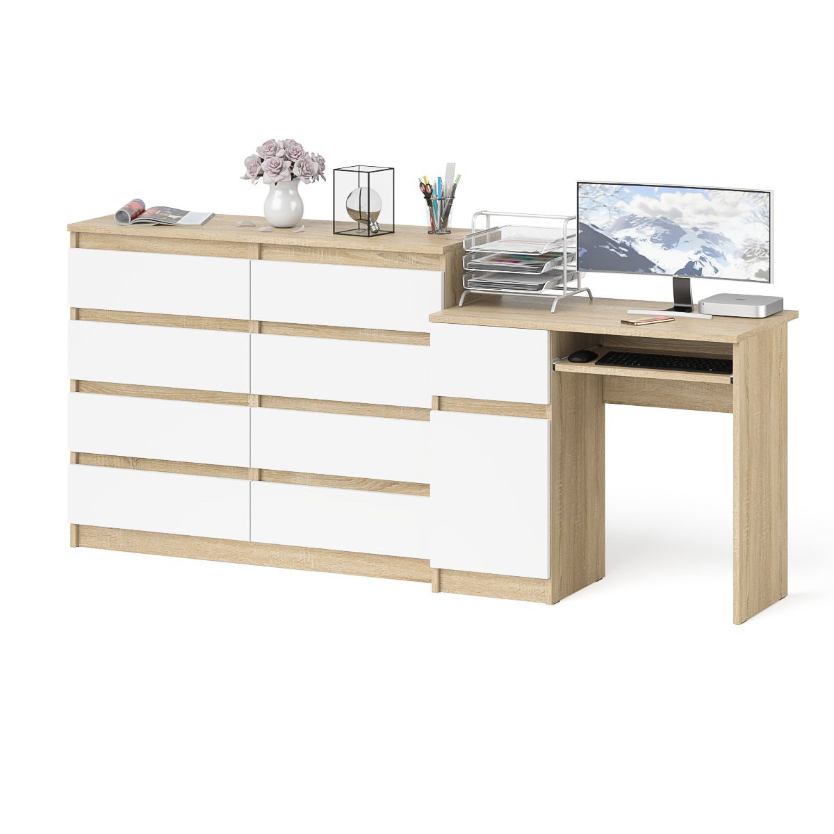 Изображение товара Офисный стол с полкой Свк МС-1Л+МК1200.8-СБ - 210x94 см