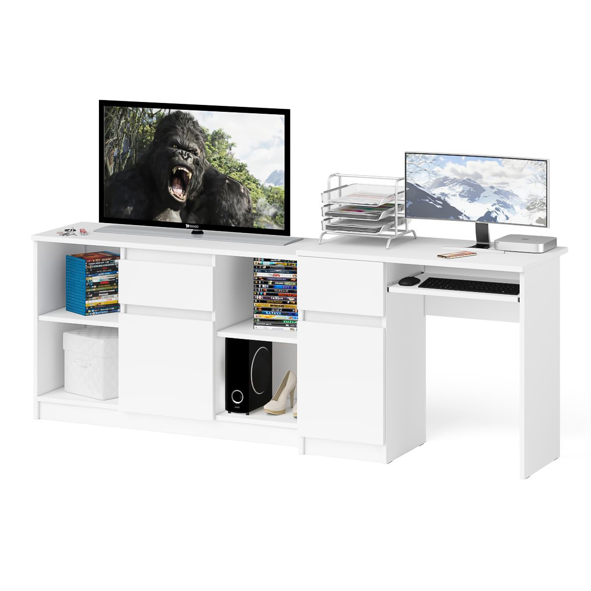 Изображение товара Комплект мебели для офиса стол и тумба Мори МС-1 левый белый ЛДСП