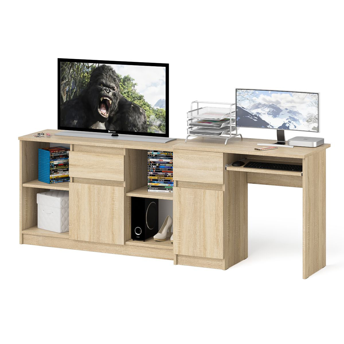 Изображение товара Стол компьютерный МС-1Л с тумбой МТВ1204.1 деревянный дуб сонома 210 см