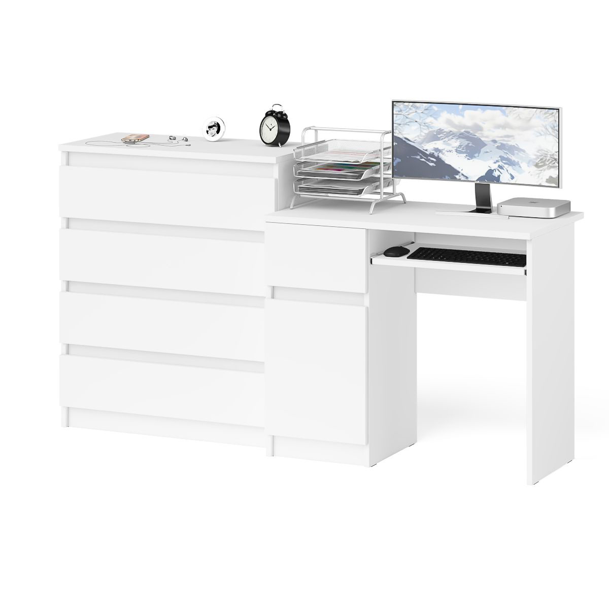 Изображение товара Офисный стол с полкой Свк МС-1Л+МК800.4-БЛ 170x94x50 см ЛДСП цвет белый