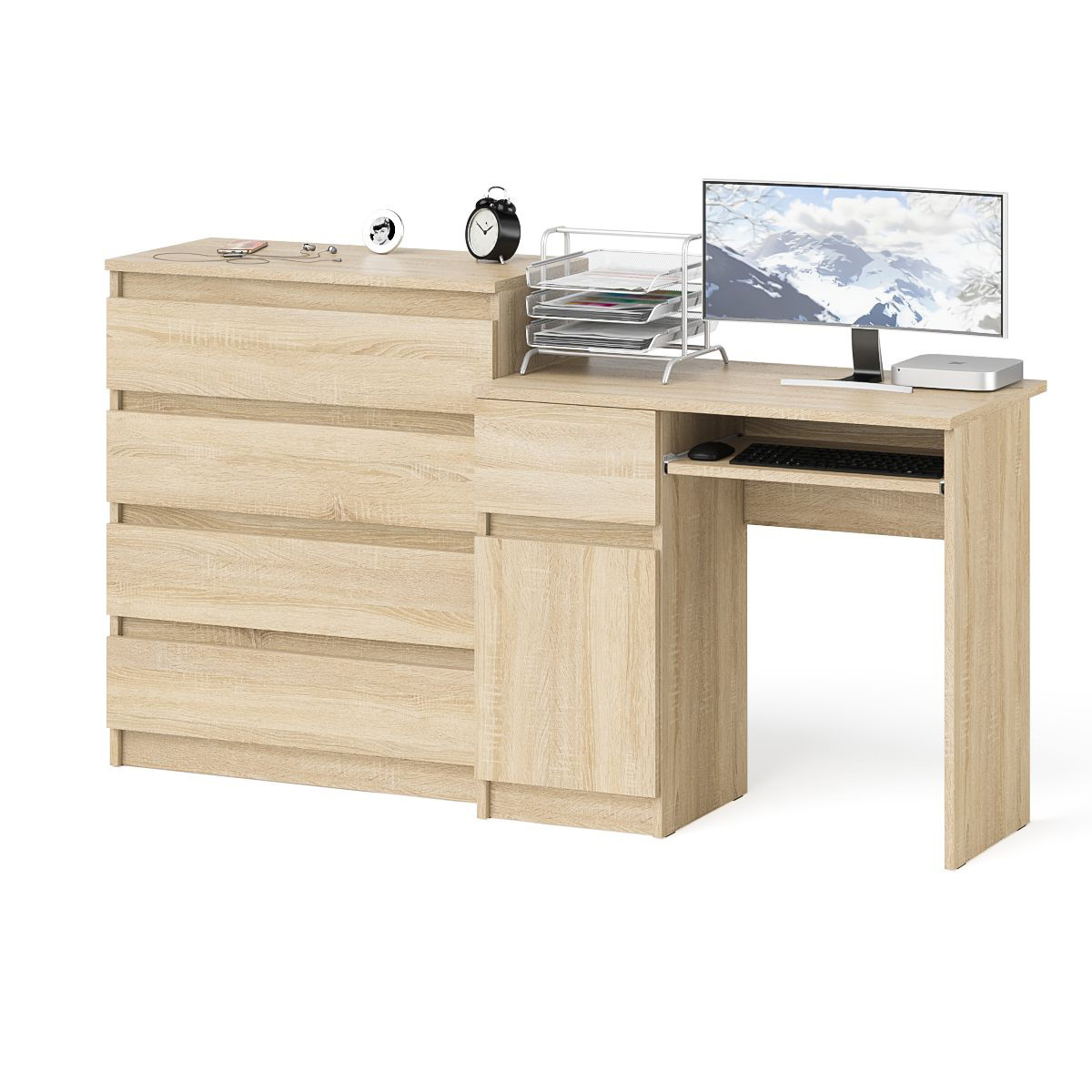 Изображение товара Офисный стол с полкой Свк МС-1Л+МК800.4-ДС Дуб сонома минимализм