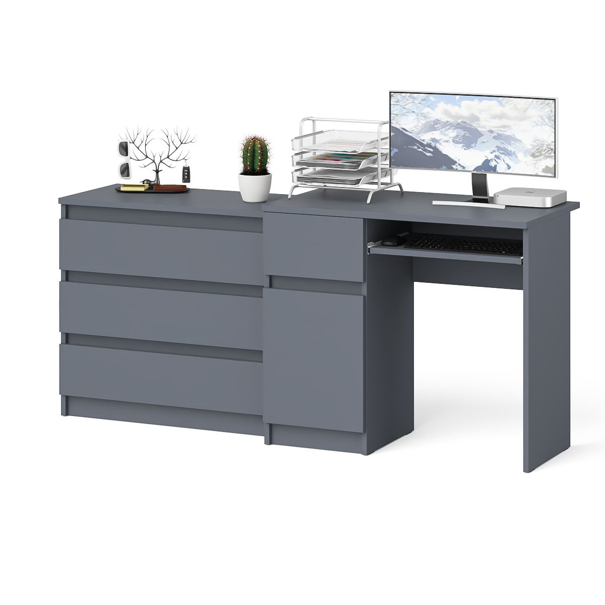 Изображение товара Офисный стол с полкой Свк МС-1Л+МК800.1-ГФ 170x77x50 см ЛДСП цвет графит