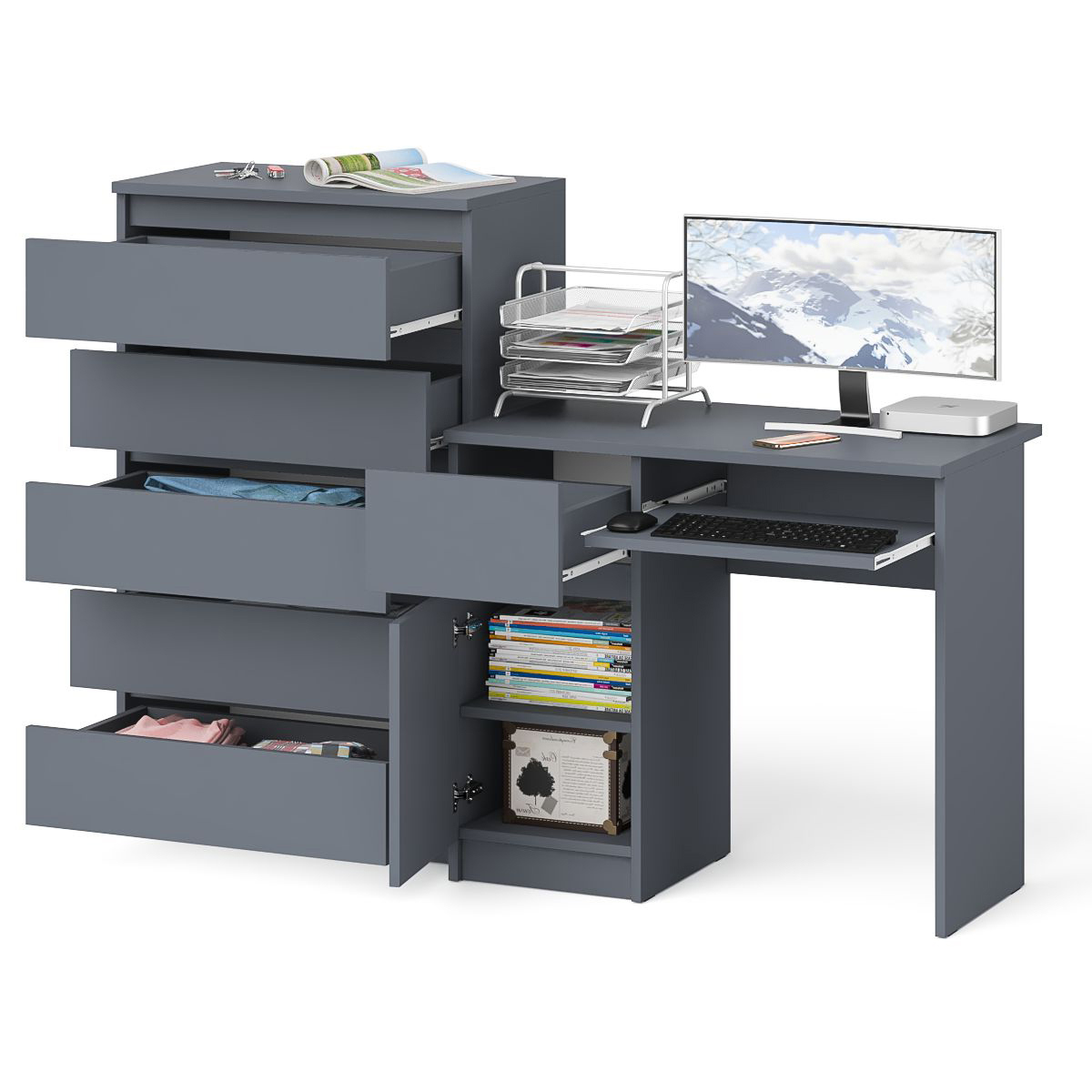 Изображение товара Офисный стол с полкой Свк МС-1Л+МК700.5-ГФ 160x114 см