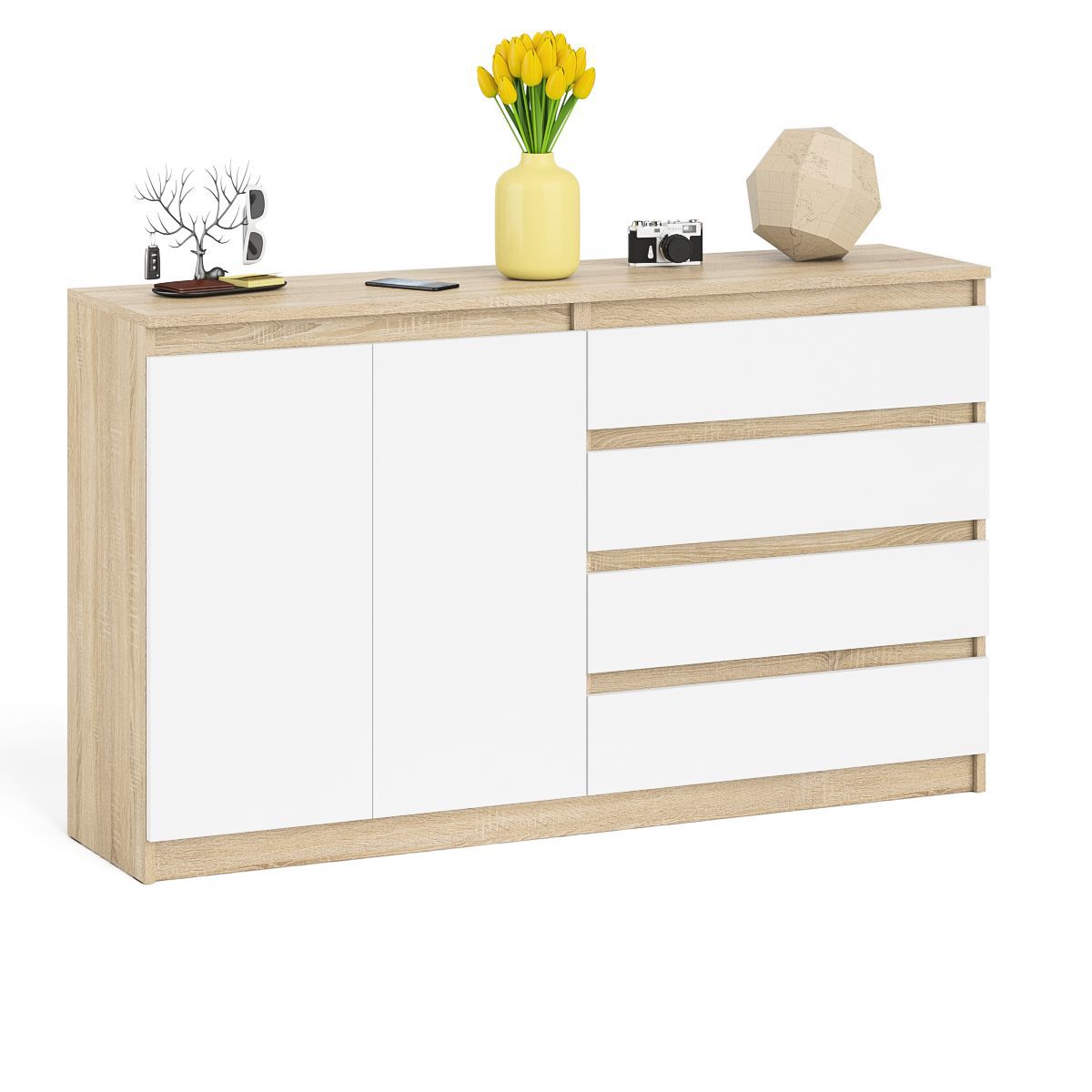 Изображение товара Комод СВК Мори мк1600.1 4 ящика 160x41x94 см ЛДСП цвет белый/дуб сонома